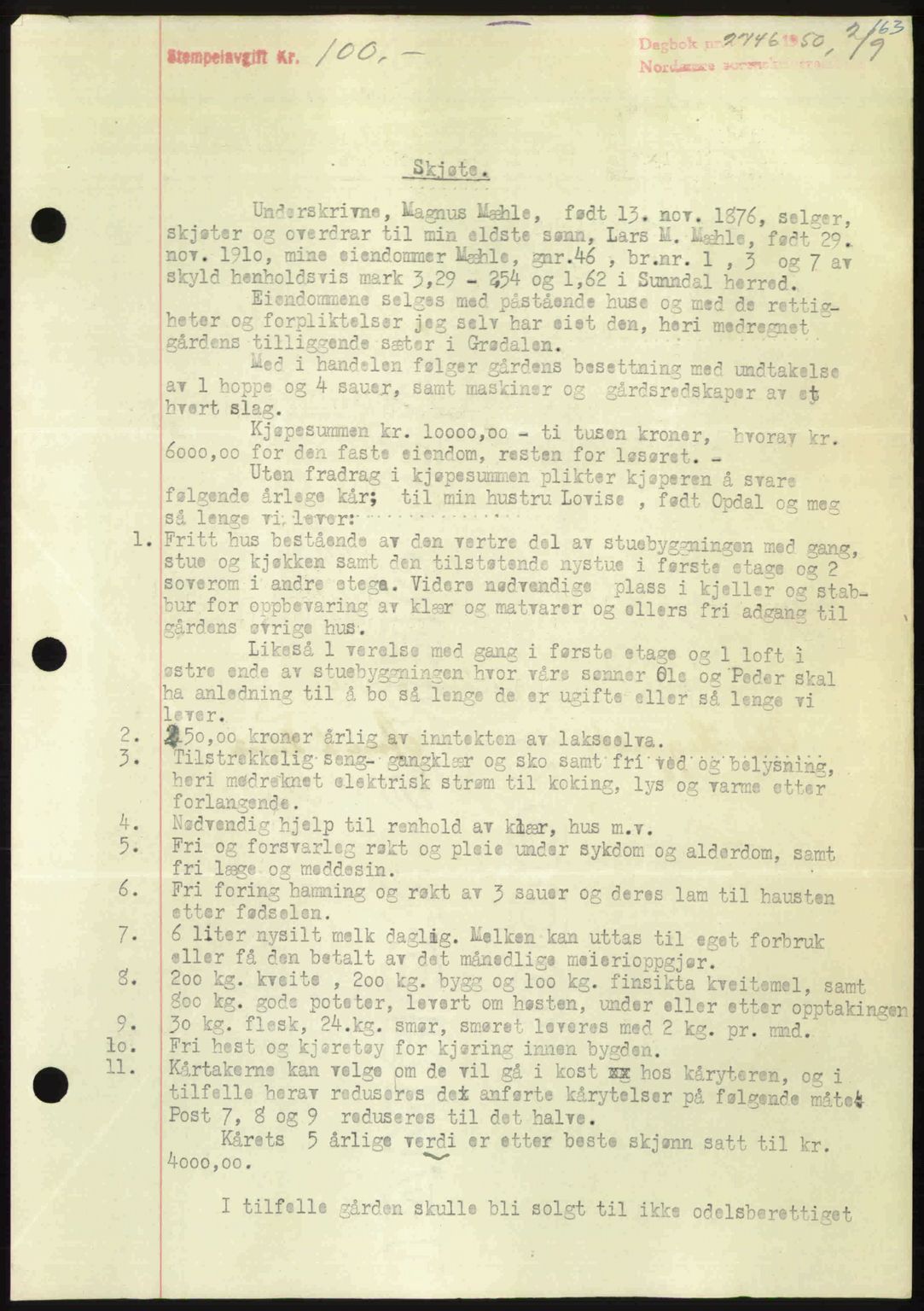 Nordmøre sorenskriveri, AV/SAT-A-4132/1/2/2Ca: Mortgage book no. A116, 1950-1950, Diary no: : 2746/1950