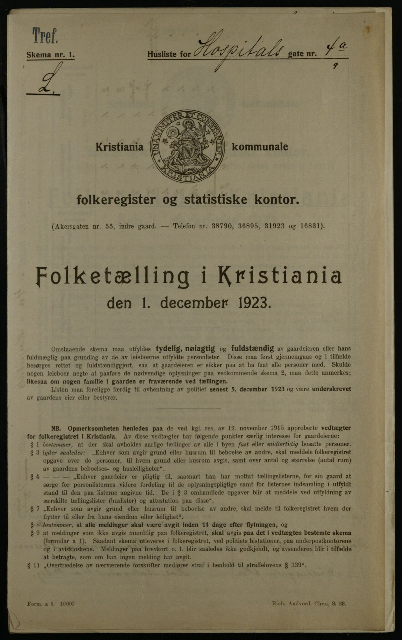 OBA, Municipal Census 1923 for Kristiania, 1923, p. 46289