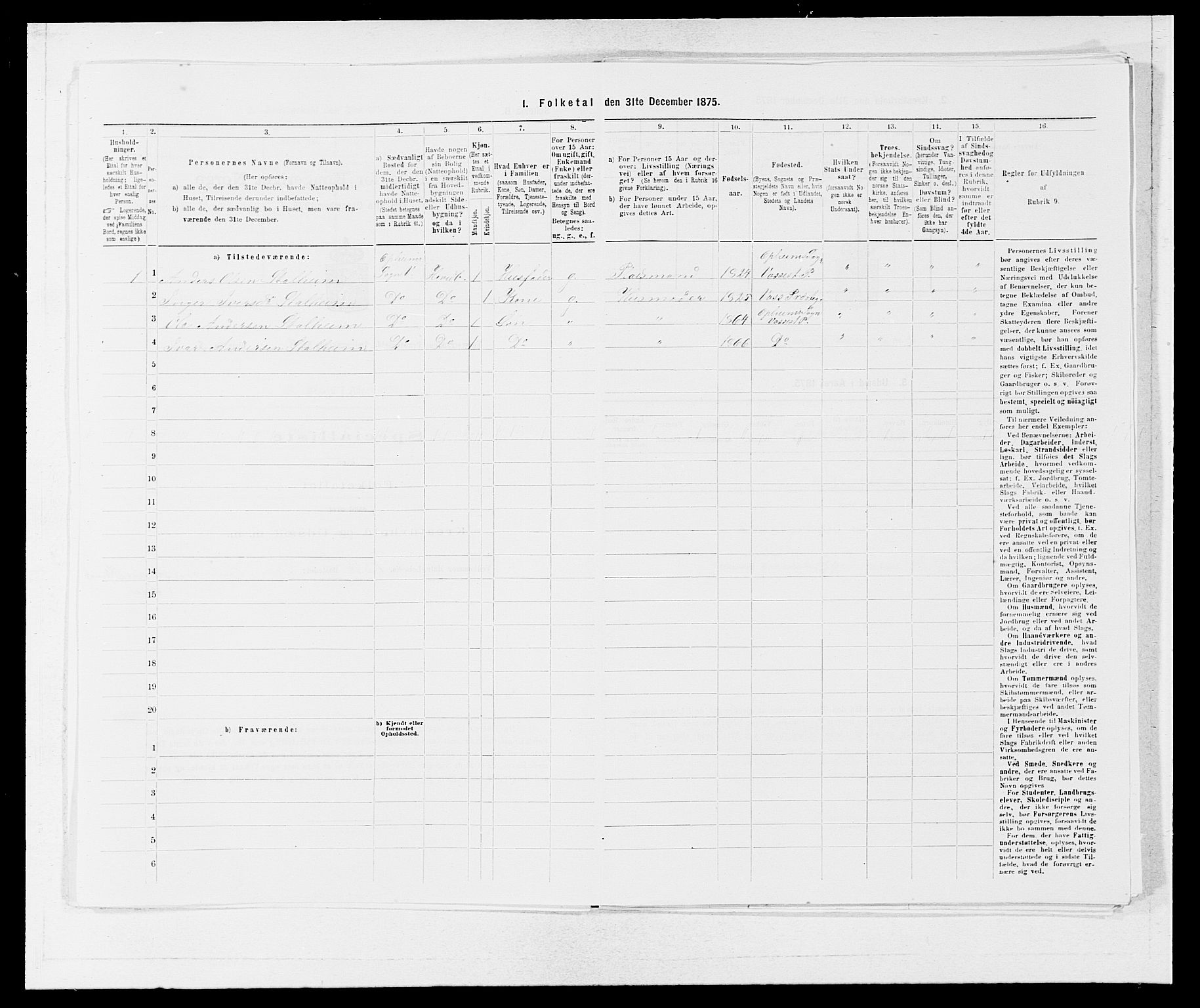 SAB, 1875 census for 1236P Vossestrand, 1875, p. 604