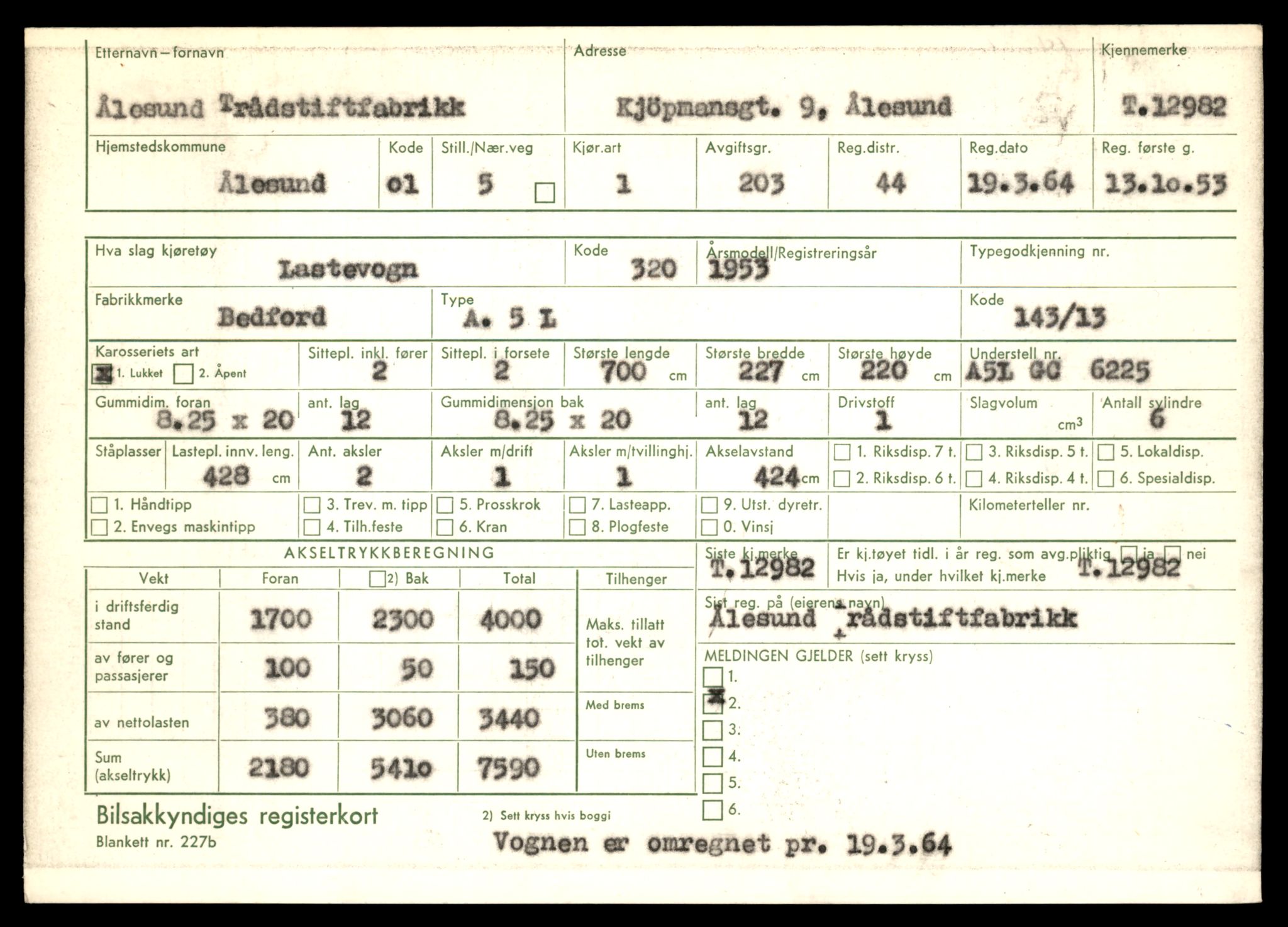 Møre og Romsdal vegkontor - Ålesund trafikkstasjon, AV/SAT-A-4099/F/Fe/L0036: Registreringskort for kjøretøy T 12831 - T 13030, 1927-1998, p. 2267