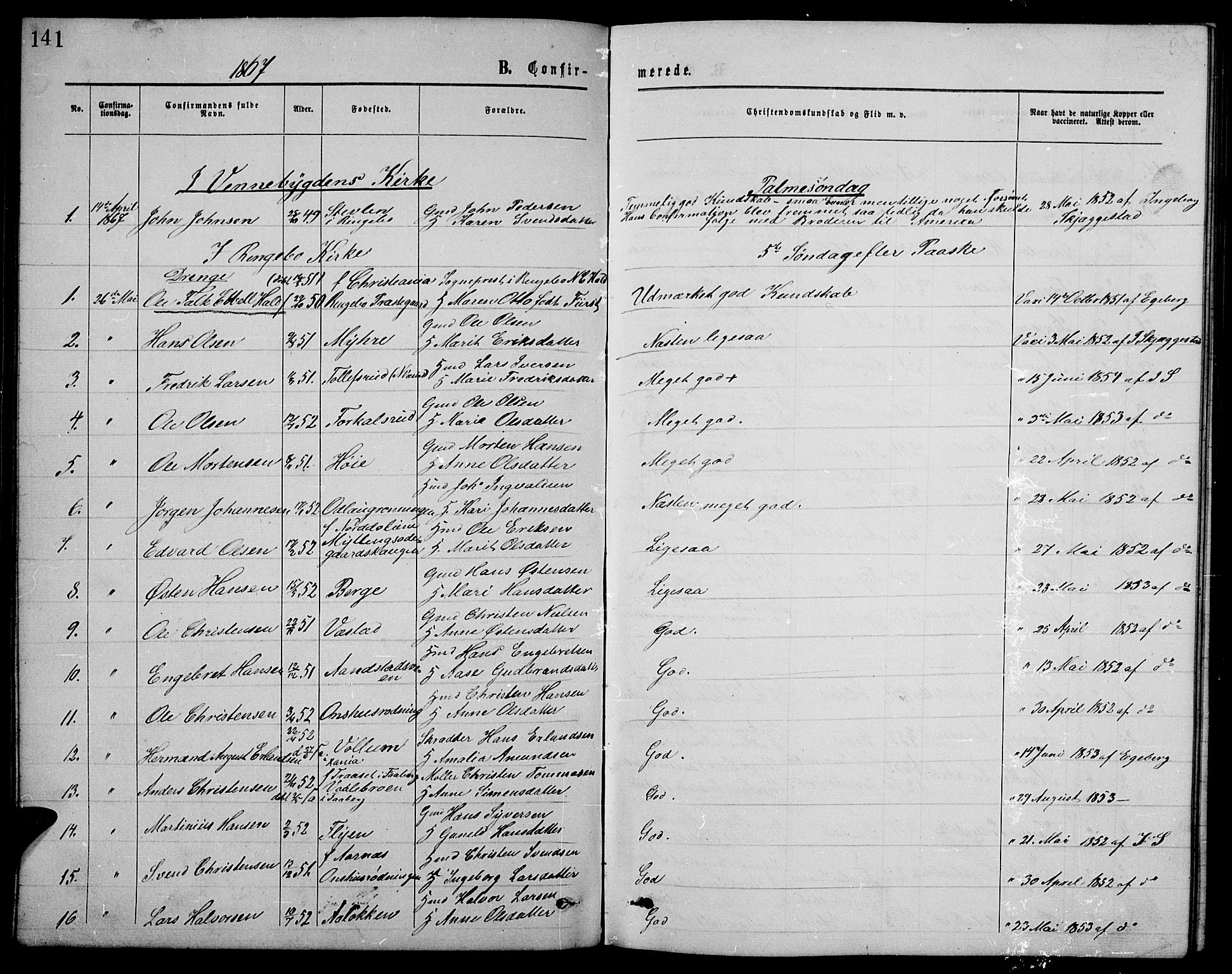 Ringebu prestekontor, SAH/PREST-082/H/Ha/Hab/L0004: Parish register (copy) no. 4, 1867-1879, p. 141