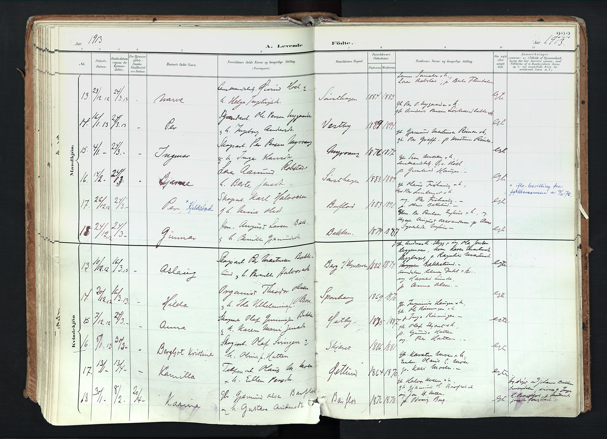 Trysil prestekontor, AV/SAH-PREST-046/H/Ha/Haa/L0012: Parish register (official) no. 12, 1898-1917, p. 222