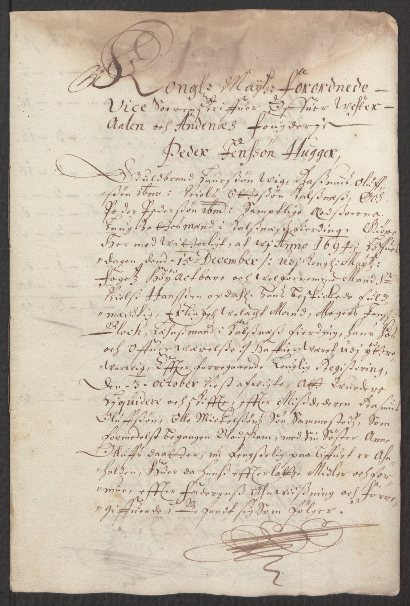 Rentekammeret inntil 1814, Reviderte regnskaper, Fogderegnskap, RA/EA-4092/R67/L4677: Fogderegnskap Vesterålen, Andenes og Lofoten, 1694-1695, p. 314