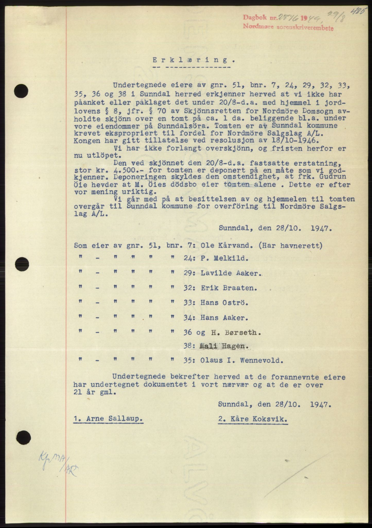 Nordmøre sorenskriveri, AV/SAT-A-4132/1/2/2Ca: Mortgage book no. B102, 1949-1949, Diary no: : 2376/1949