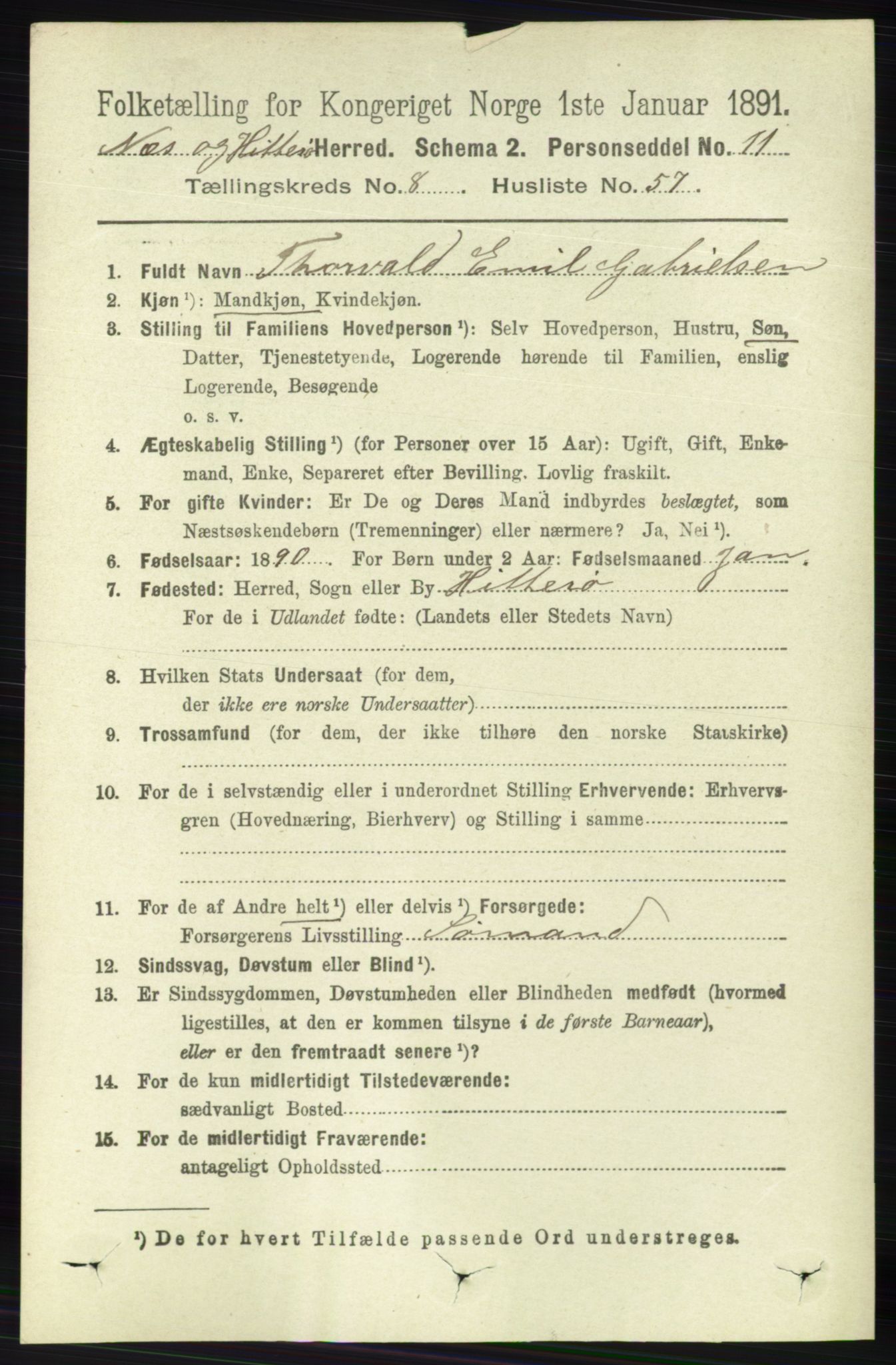RA, 1891 census for 1043 Hidra og Nes, 1891, p. 3618