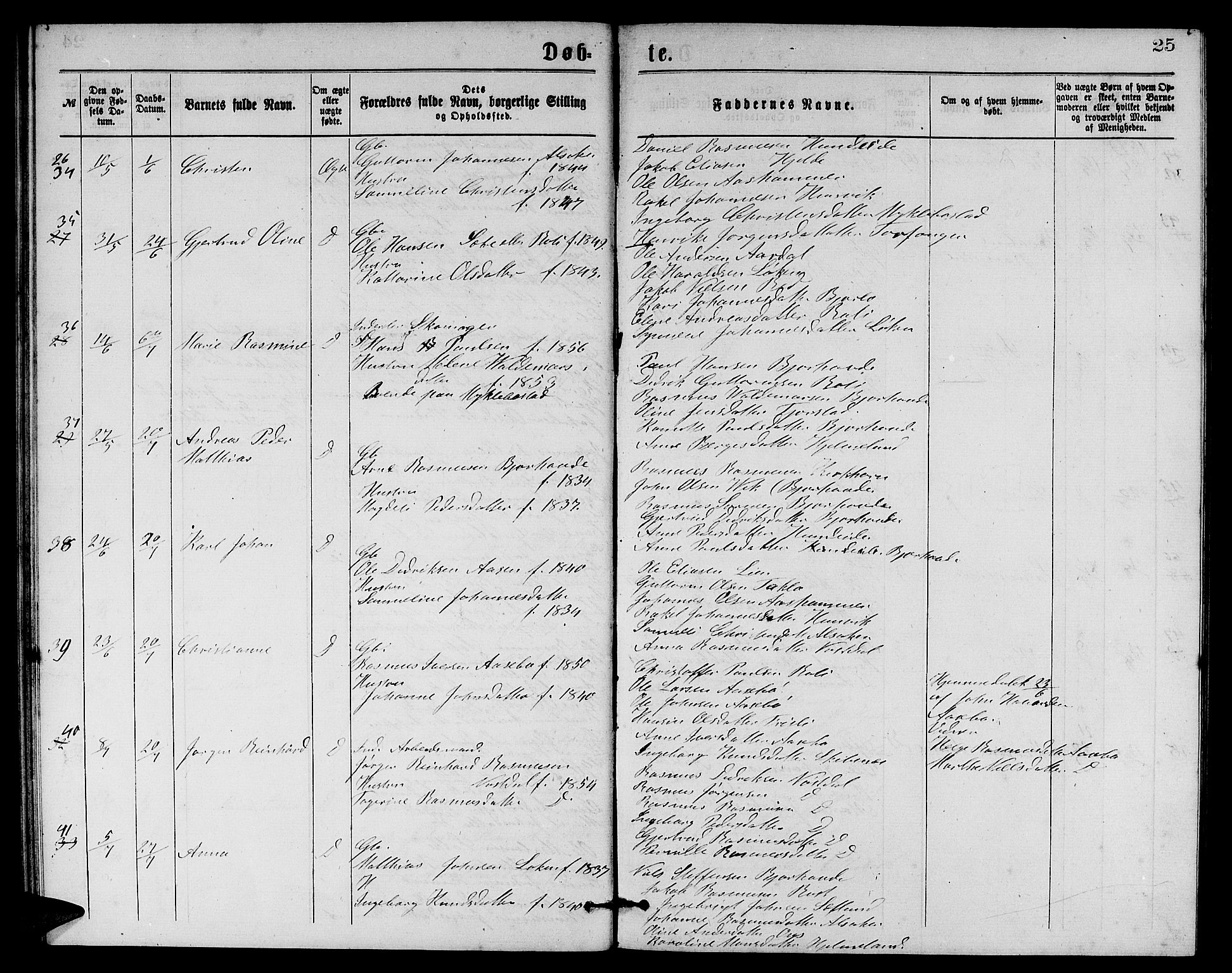 Eid sokneprestembete, AV/SAB-A-82301/H/Hab/Habb/L0001: Parish register (copy) no. B 1, 1877-1882, p. 25