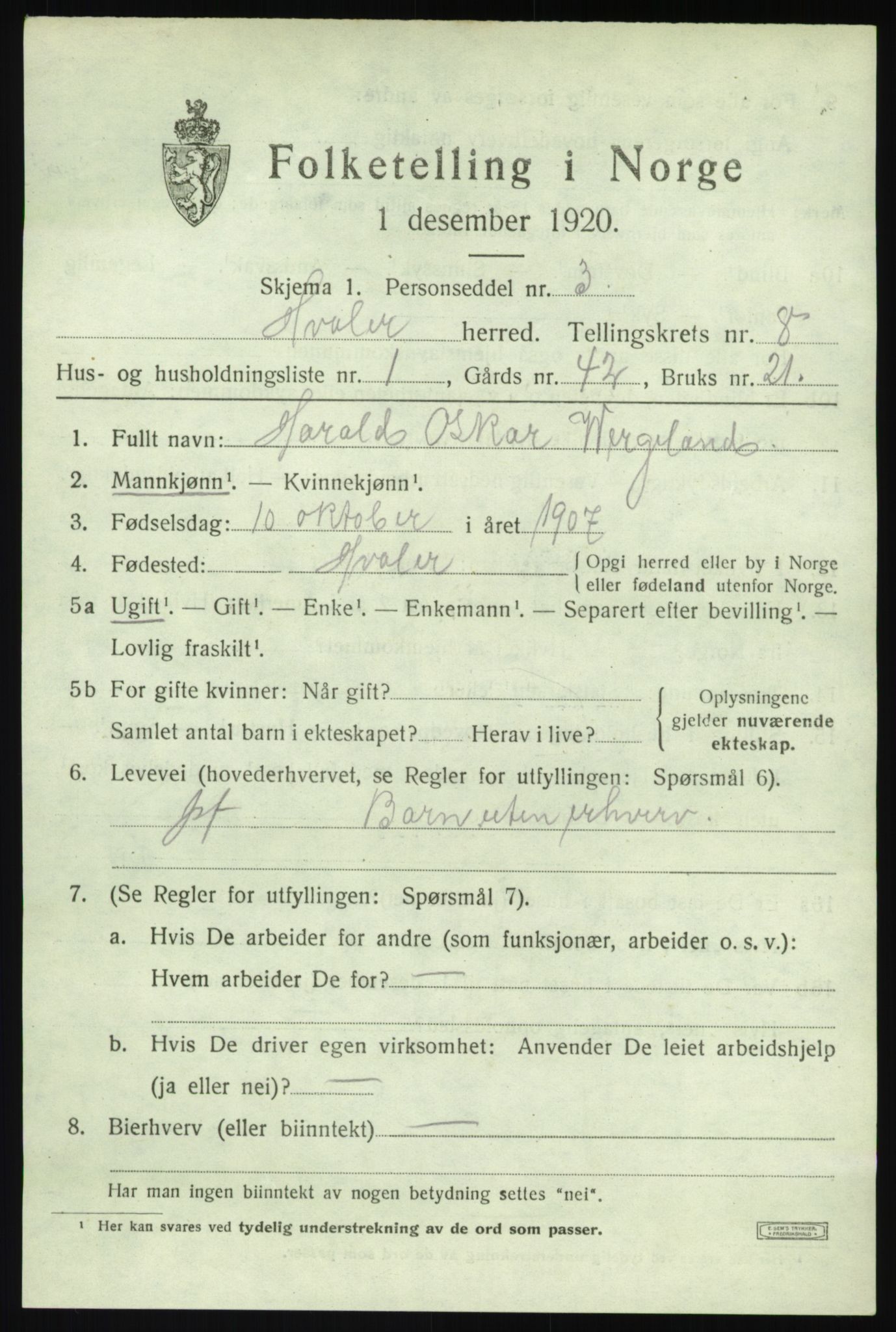 SAO, 1920 census for Hvaler, 1920, p. 7344