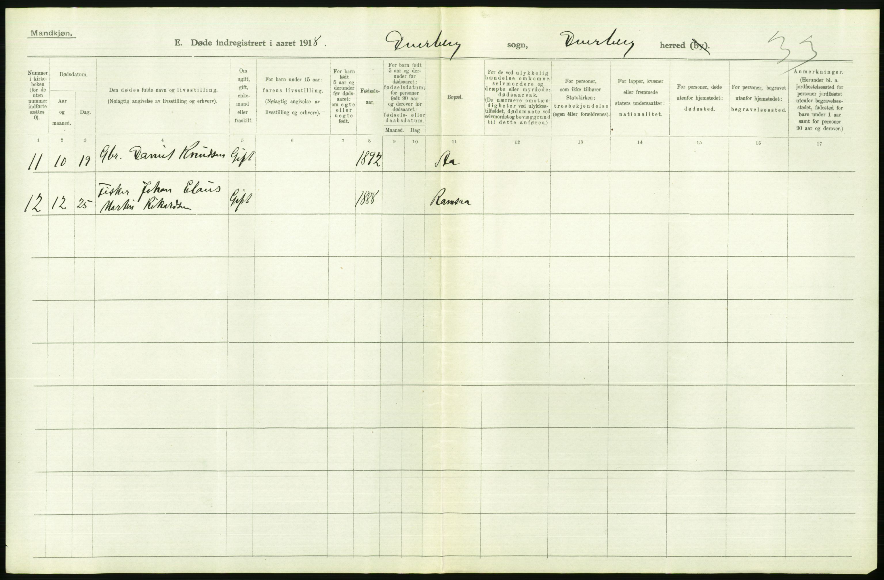 Statistisk sentralbyrå, Sosiodemografiske emner, Befolkning, AV/RA-S-2228/D/Df/Dfb/Dfbh/L0055: Nordland fylke: Døde. Bygder og byer., 1918, p. 494