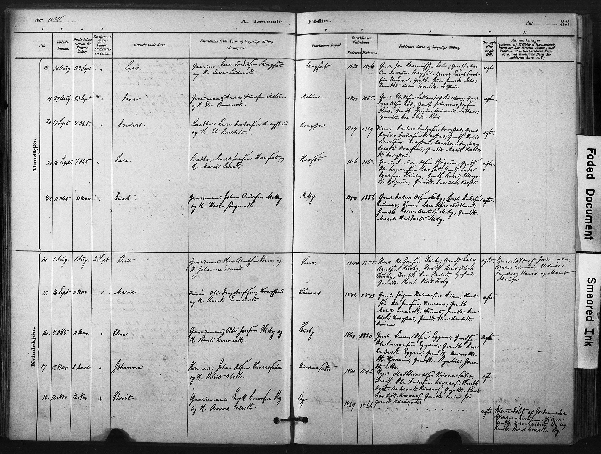 Ministerialprotokoller, klokkerbøker og fødselsregistre - Sør-Trøndelag, SAT/A-1456/667/L0795: Parish register (official) no. 667A03, 1879-1907, p. 33