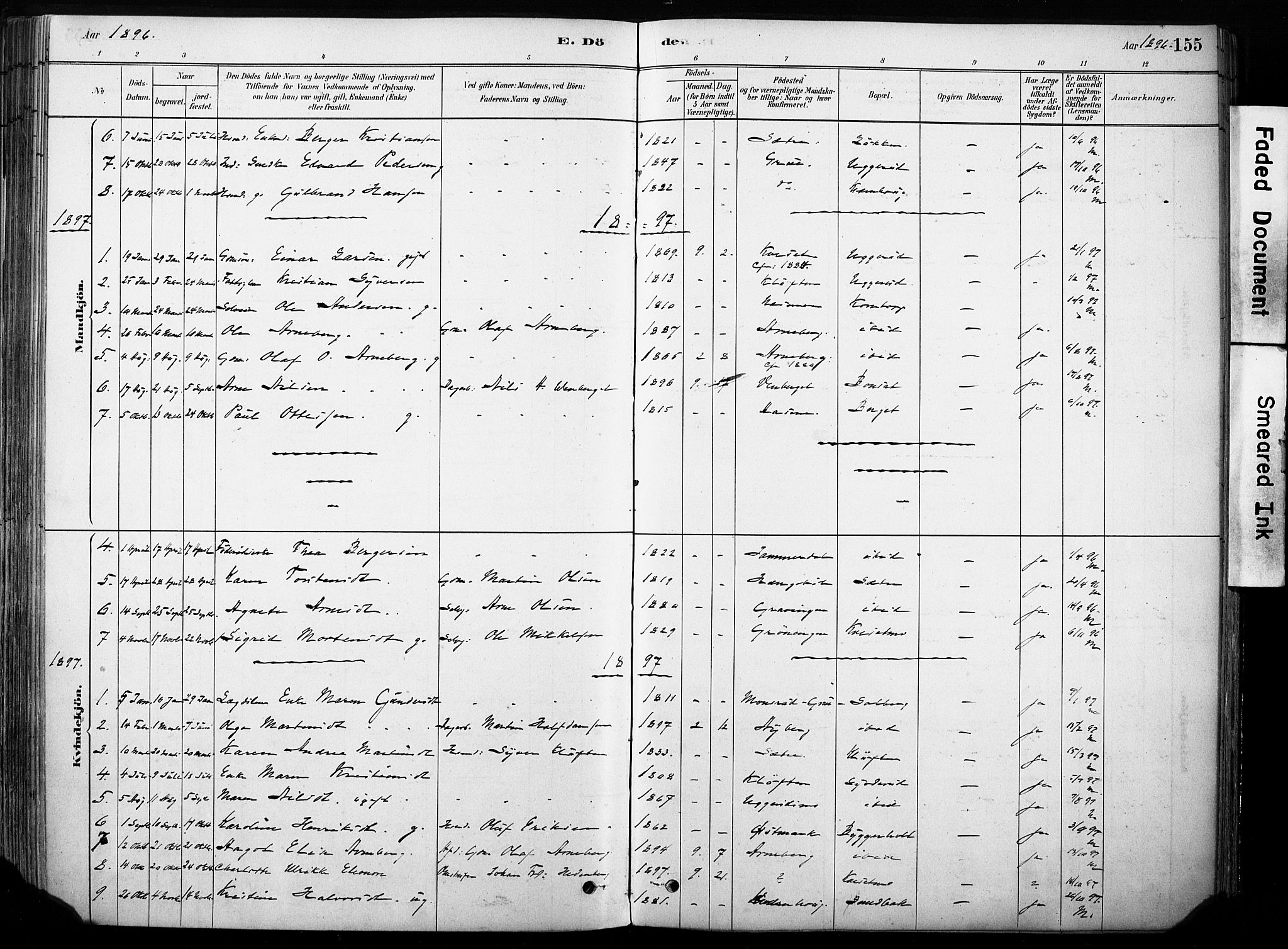 Hof prestekontor, AV/SAH-PREST-038/H/Ha/Haa/L0011: Parish register (official) no. 11, 1879-1911, p. 155