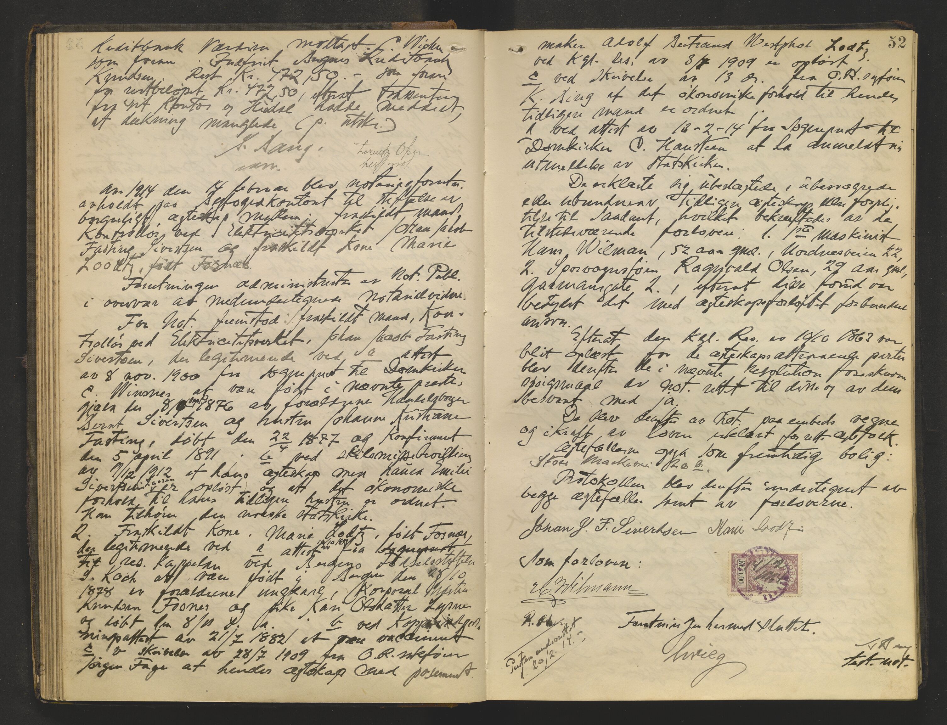 Byfogd og Byskriver i Bergen, AV/SAB-A-3401/10/10A/L0036: Notarialprotokoller, 1913-1914, p. 51b-52a