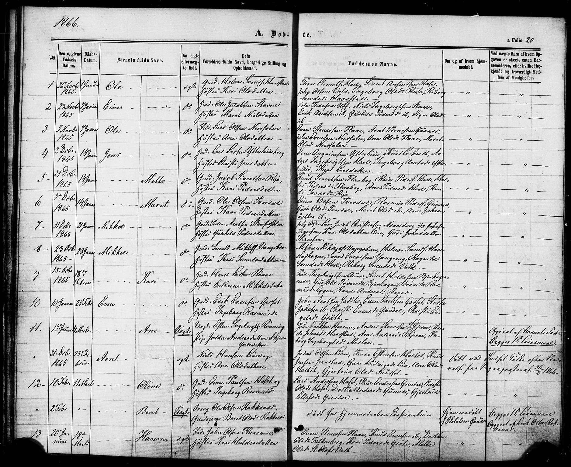 Ministerialprotokoller, klokkerbøker og fødselsregistre - Sør-Trøndelag, SAT/A-1456/674/L0870: Parish register (official) no. 674A02, 1861-1879, p. 20