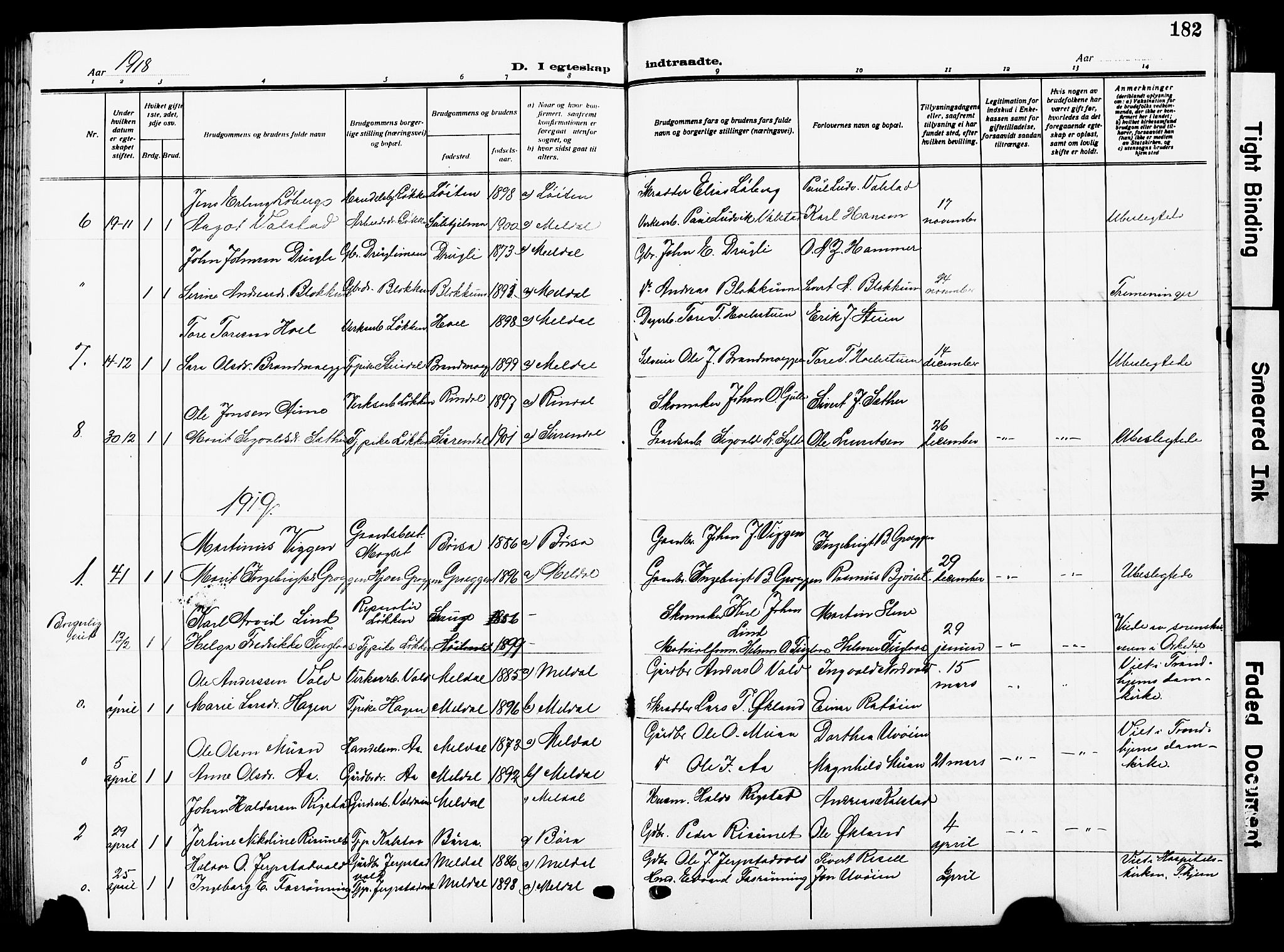Ministerialprotokoller, klokkerbøker og fødselsregistre - Sør-Trøndelag, SAT/A-1456/672/L0865: Parish register (copy) no. 672C04, 1914-1928, p. 182