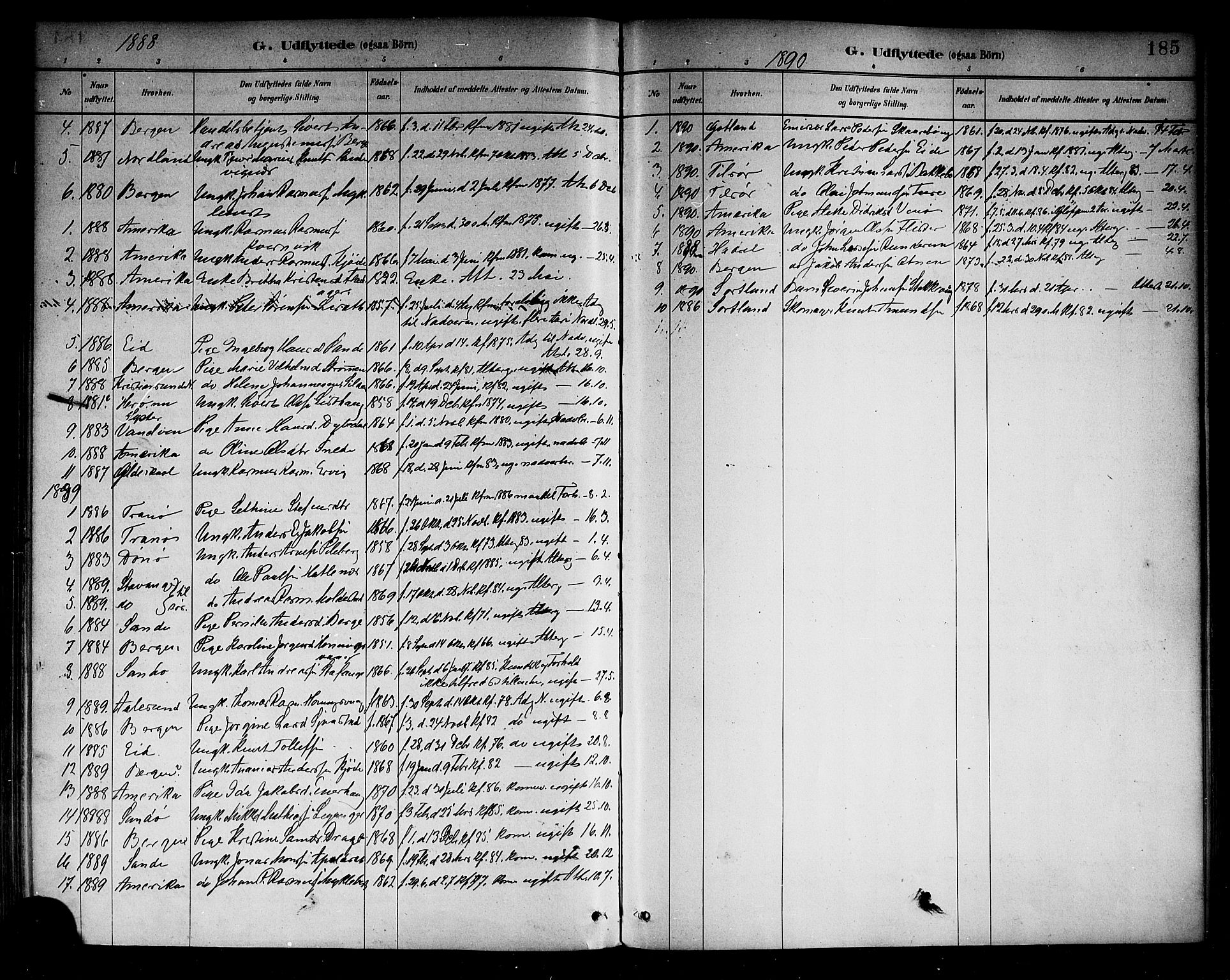 Selje sokneprestembete, SAB/A-99938/H/Ha/Haa/Haab: Parish register (official) no. B 1, 1881-1890, p. 185