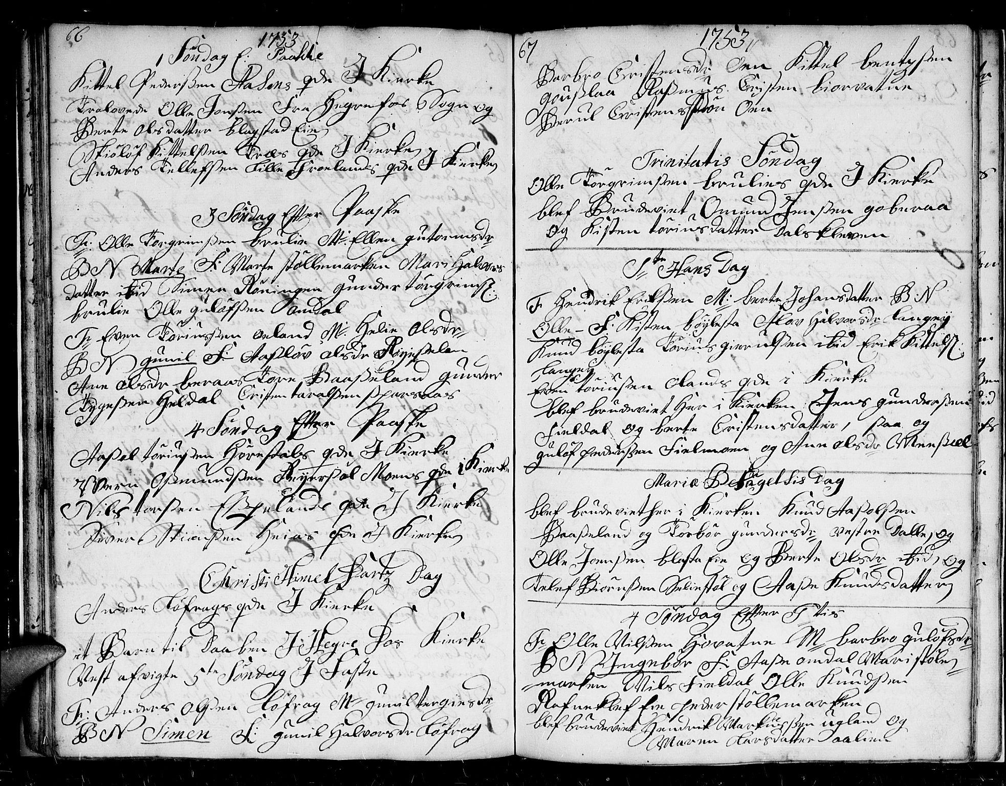 Froland sokneprestkontor, AV/SAK-1111-0013/F/Fb/L0002: Parish register (copy) no. B 2, 1747-1759, p. 66-67