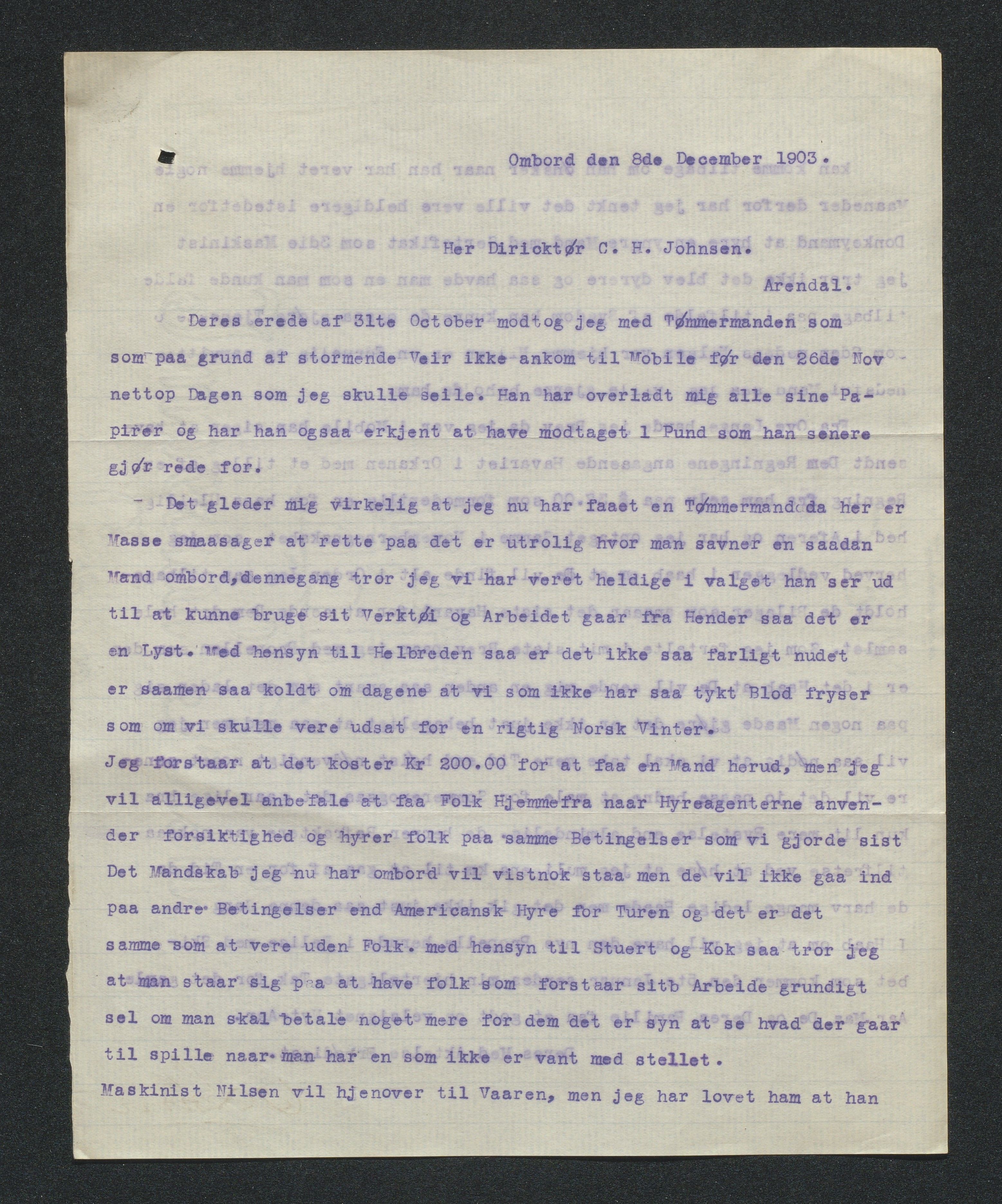 Arendals Dampskibsselskab (ADS), AAKS/PA-1716/1/15/L0018: Skipspapirer D/S Spero, 1898-1904