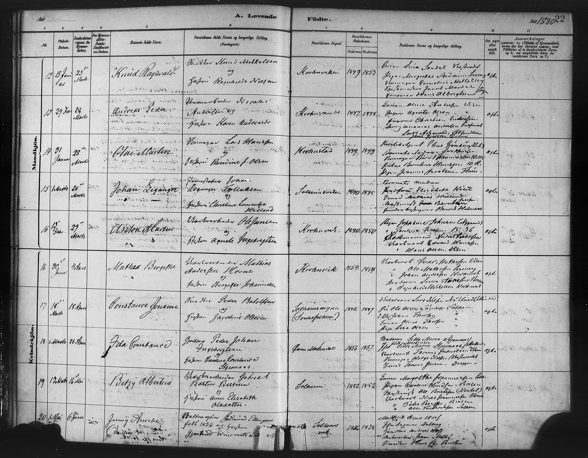 St. Jørgens hospital og Årstad sokneprestembete, AV/SAB-A-99934: Parish register (official) no. A 7, 1879-1886, p. 22