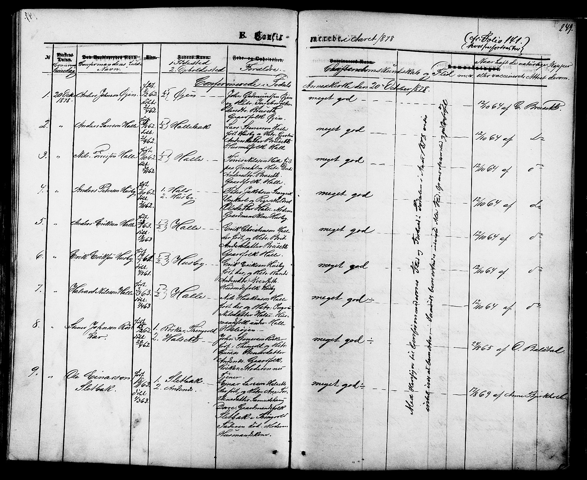 Ministerialprotokoller, klokkerbøker og fødselsregistre - Møre og Romsdal, AV/SAT-A-1454/592/L1027: Parish register (official) no. 592A05, 1865-1878, p. 249