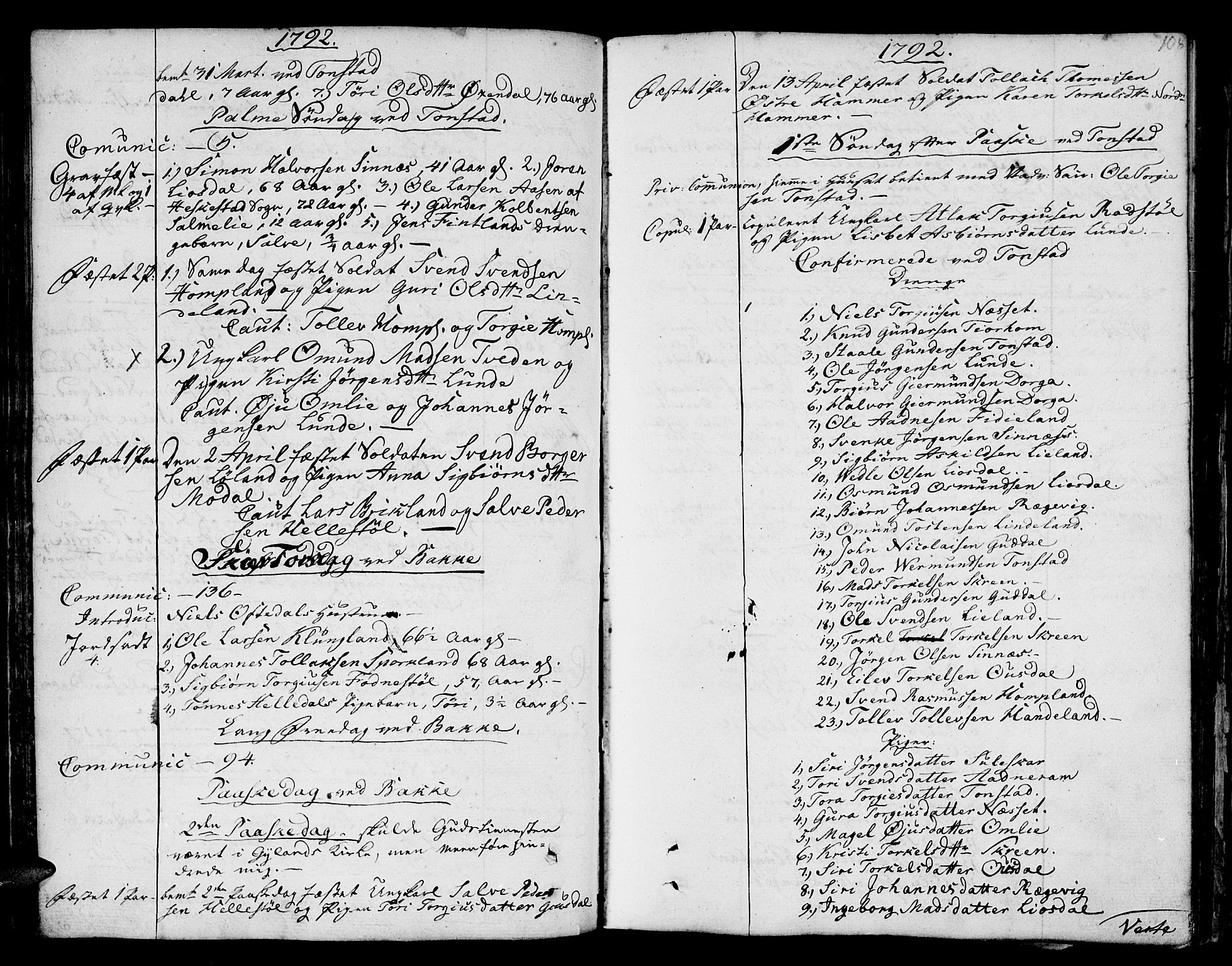 Bakke sokneprestkontor, SAK/1111-0002/F/Fa/Faa/L0002: Parish register (official) no. A 2, 1780-1816, p. 108