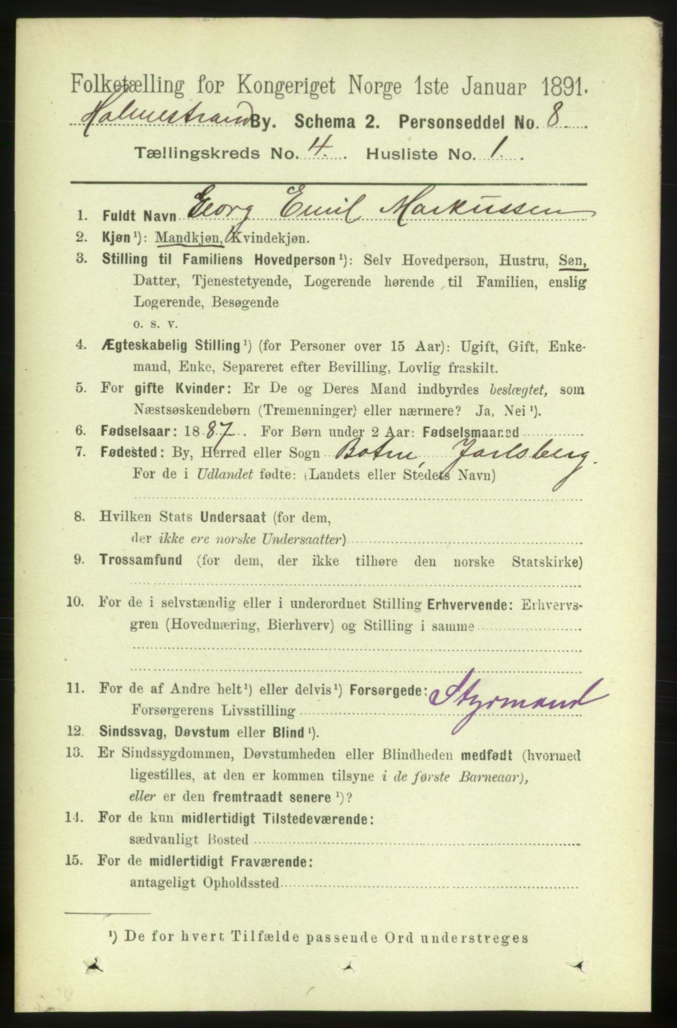 RA, 1891 census for 0702 Holmestrand, 1891, p. 2212