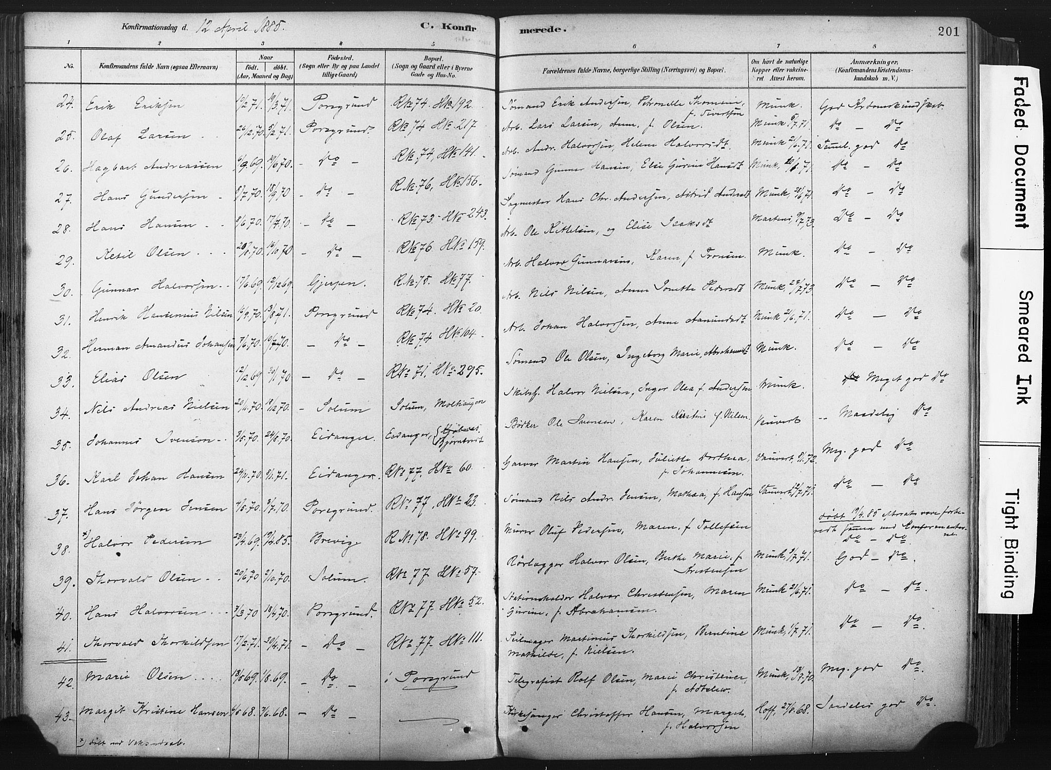 Porsgrunn kirkebøker , AV/SAKO-A-104/F/Fa/L0008: Parish register (official) no. 8, 1878-1895, p. 201