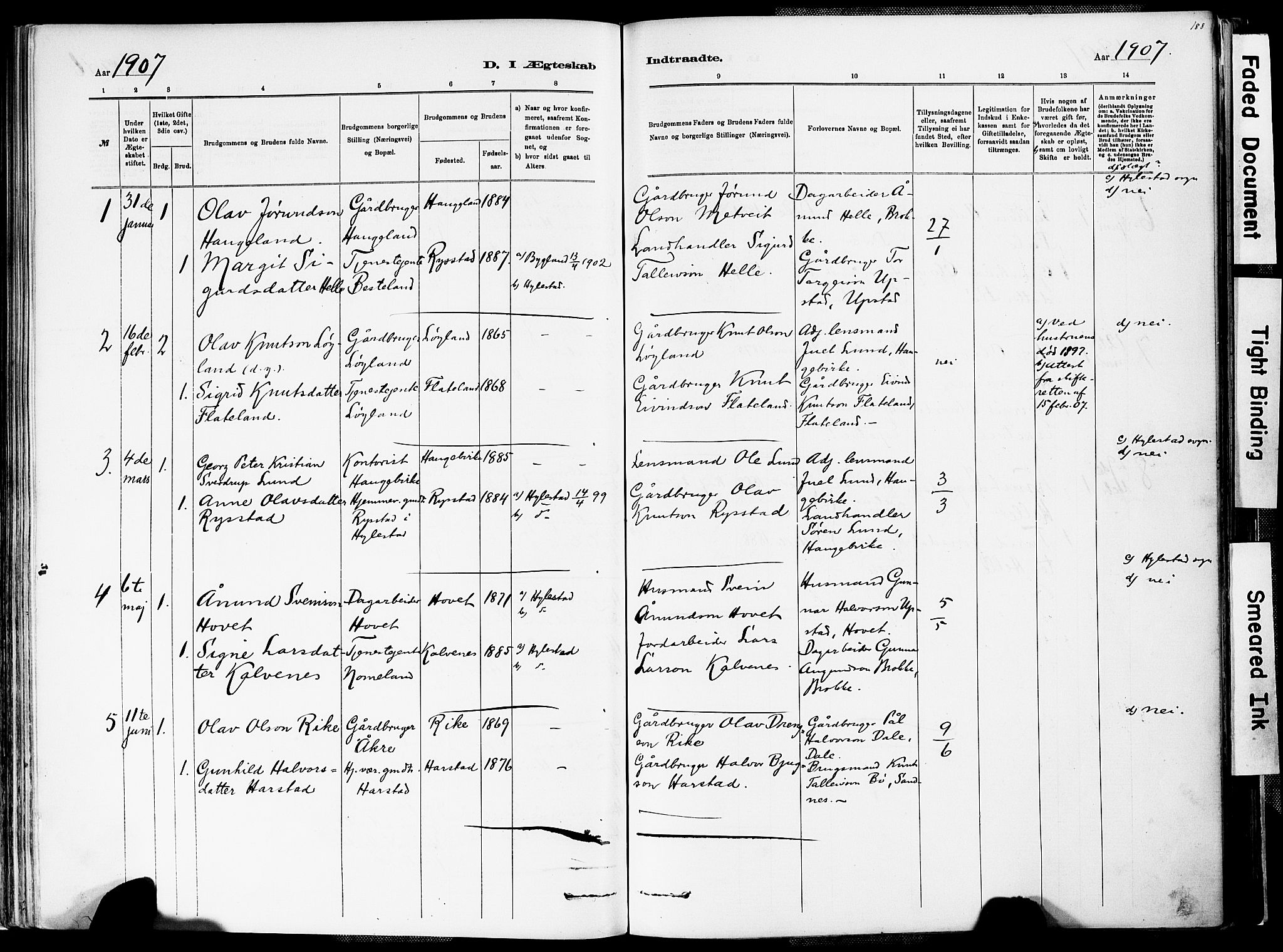 Valle sokneprestkontor, SAK/1111-0044/F/Fa/Fac/L0009: Parish register (official) no. A 9, 1882-1913, p. 188