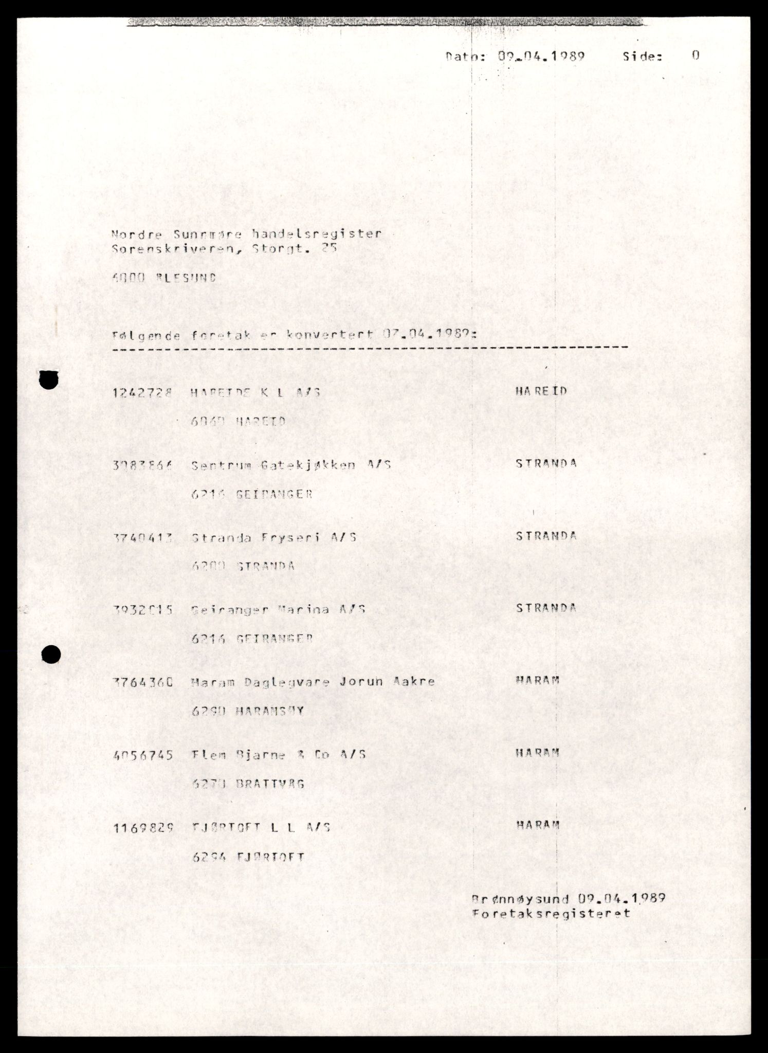 Nordre Sunnmøre sorenskriveri, SAT/A-0006/2/J/Jd/Jde/L0026: Bilag. Aksjeselskap, F, 1944-1990, p. 1