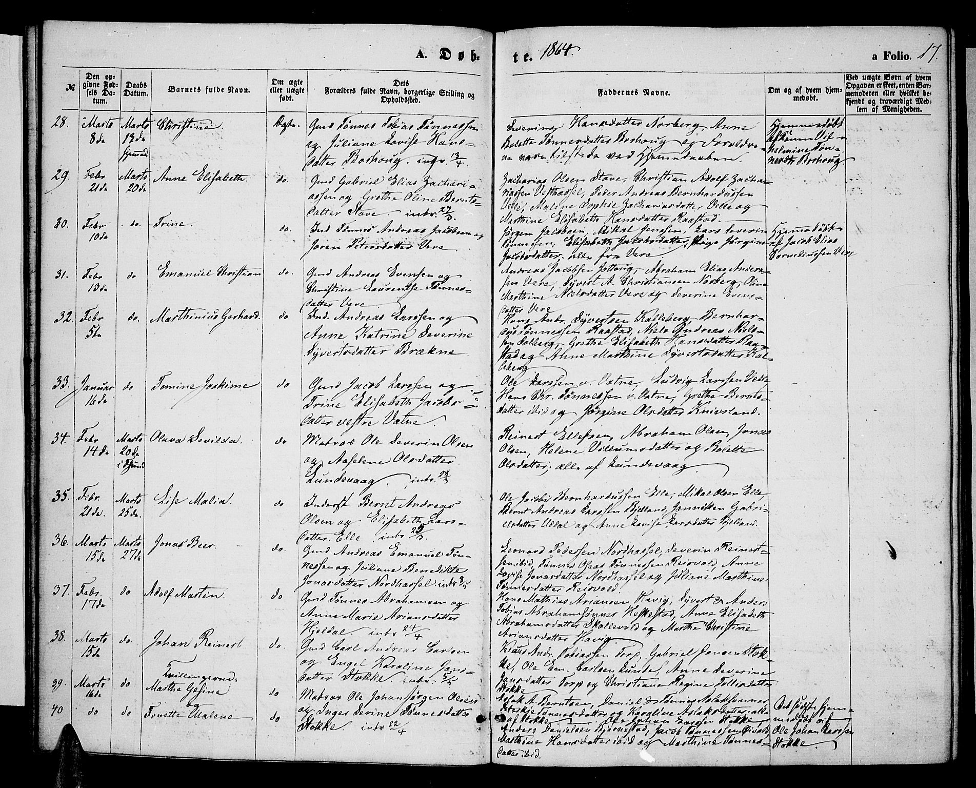 Lista sokneprestkontor, AV/SAK-1111-0027/F/Fb/L0003: Parish register (copy) no. B 3, 1862-1877, p. 17