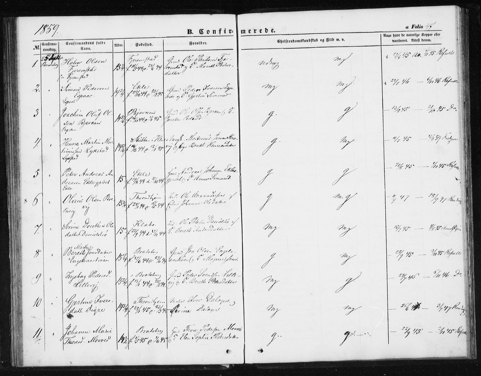 Ministerialprotokoller, klokkerbøker og fødselsregistre - Sør-Trøndelag, SAT/A-1456/608/L0332: Parish register (official) no. 608A01, 1848-1861, p. 47