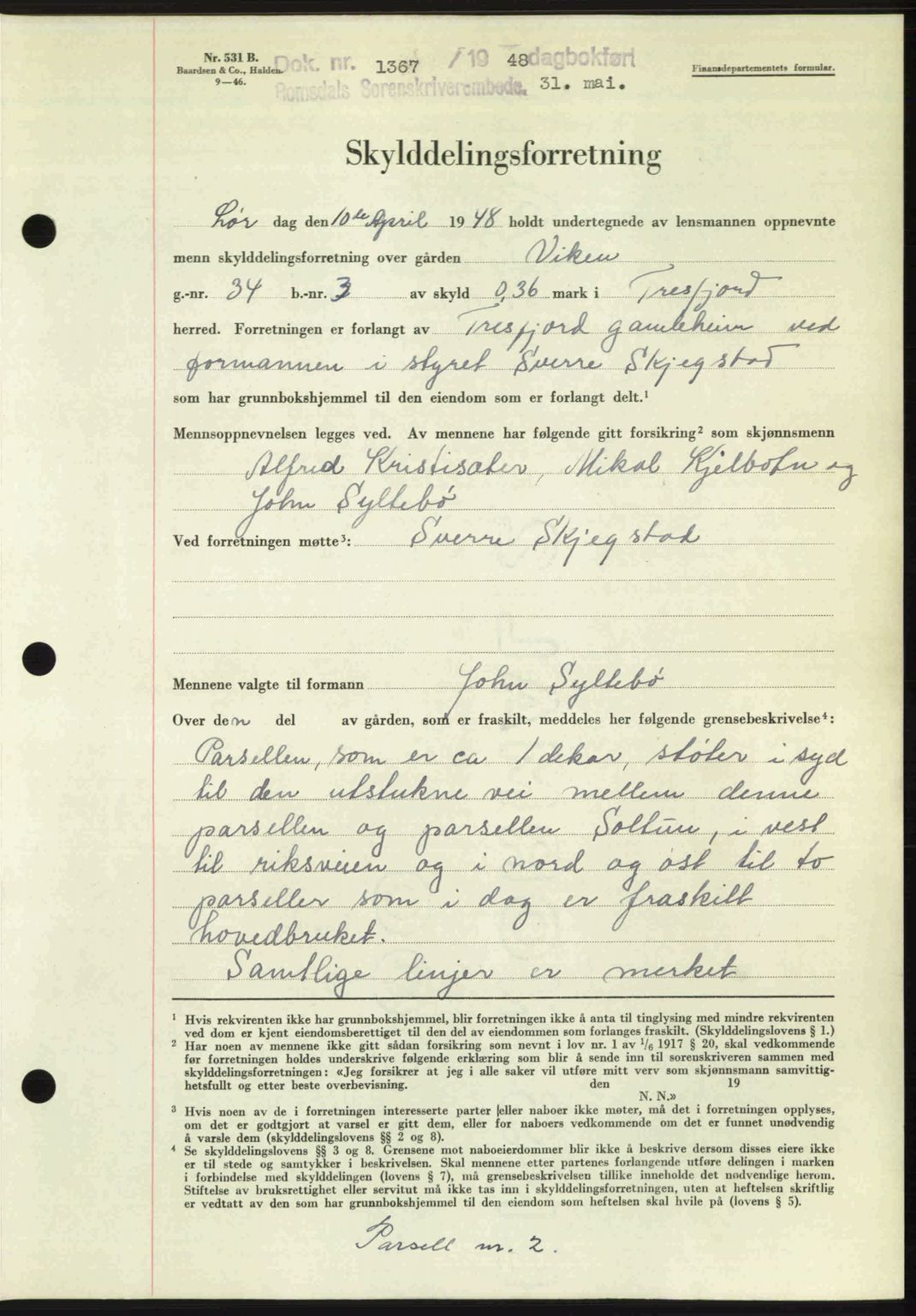 Romsdal sorenskriveri, AV/SAT-A-4149/1/2/2C: Mortgage book no. A26, 1948-1948, Diary no: : 1367/1948