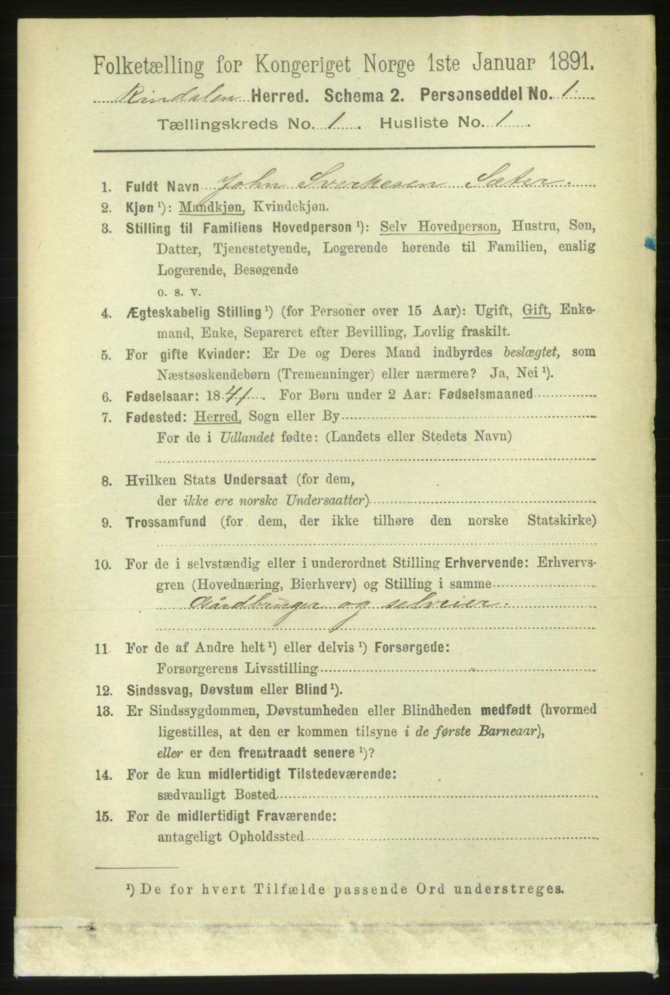 RA, 1891 census for 1567 Rindal, 1891, p. 40