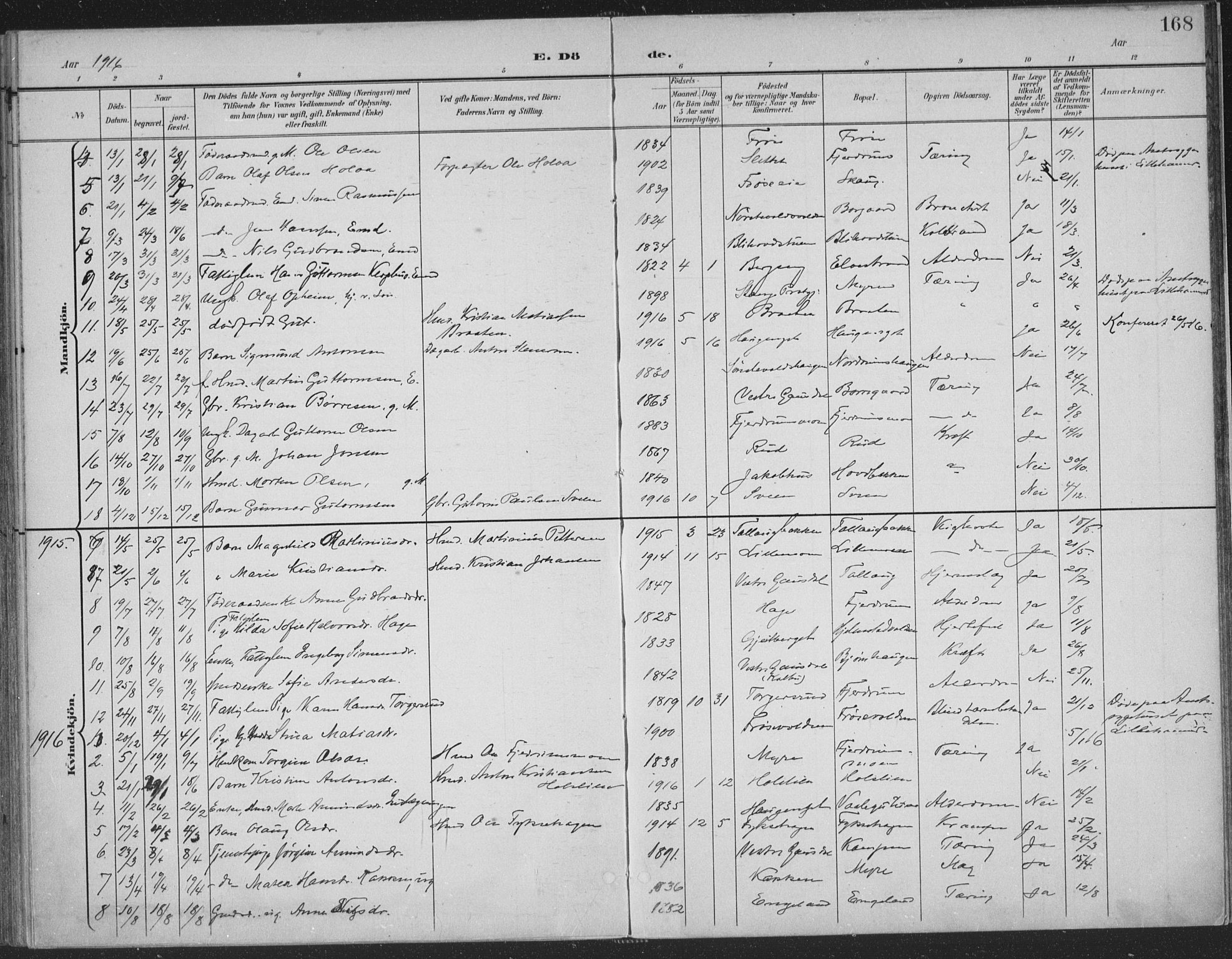 Østre Gausdal prestekontor, SAH/PREST-092/H/Ha/Haa/L0004: Parish register (official) no. 4, 1898-1914, p. 168