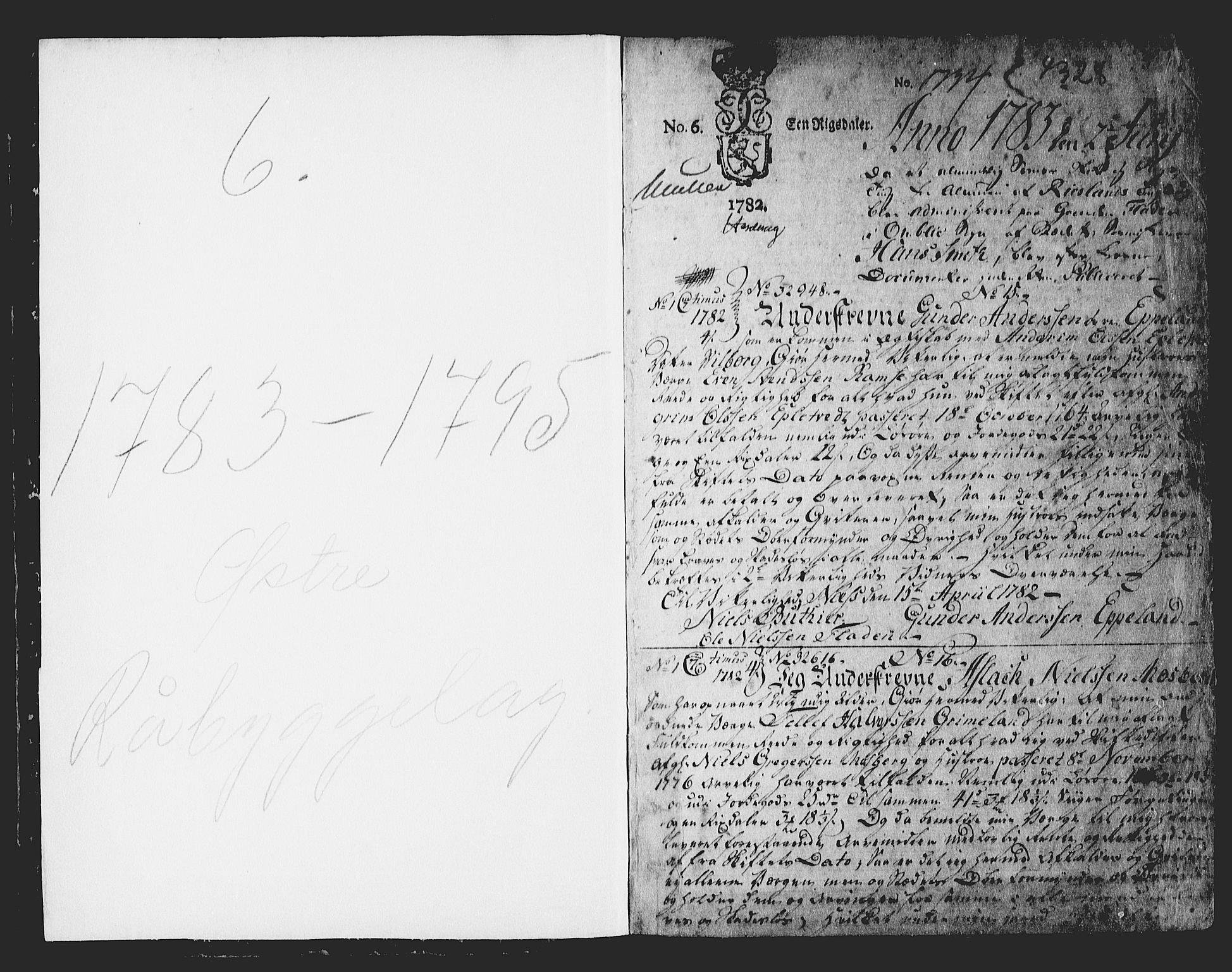 Østre Råbyggelag sorenskriveri, SAK/1221-0016/G/Gb/L0009: Mortgage book no. 6, 1783-1795, p. 1