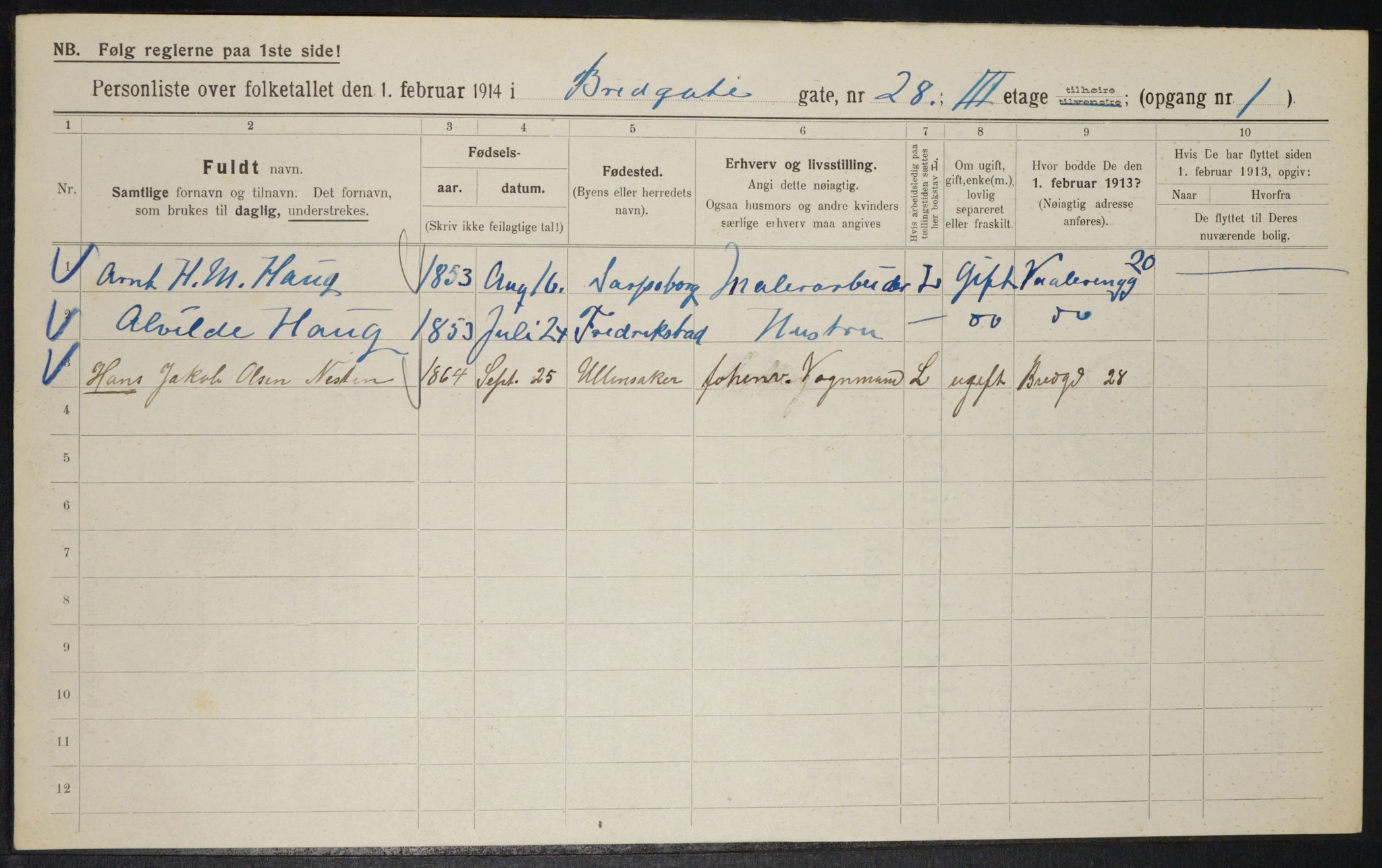 OBA, Municipal Census 1914 for Kristiania, 1914, p. 8678