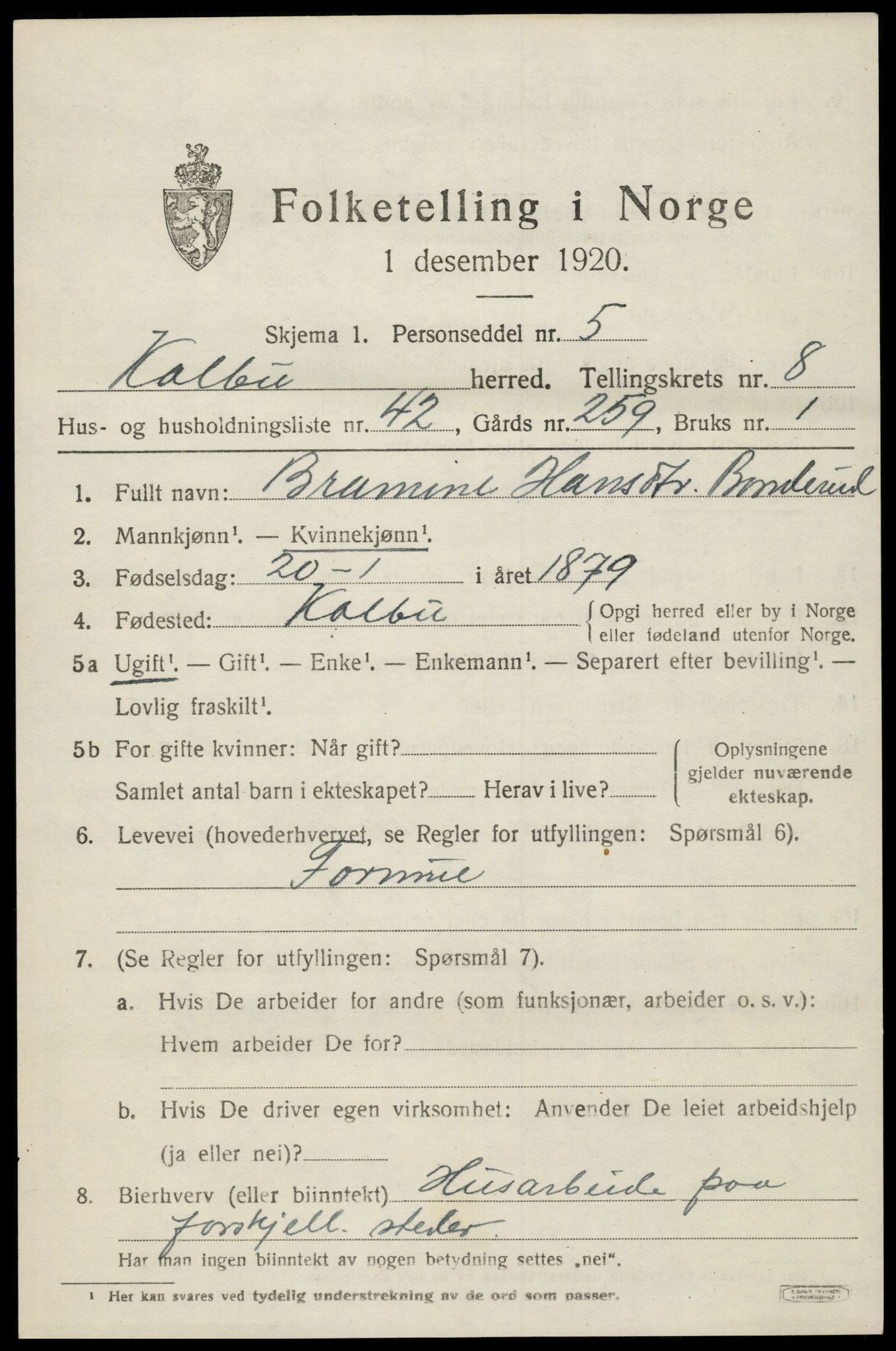 SAH, 1920 census for Kolbu, 1920, p. 5966