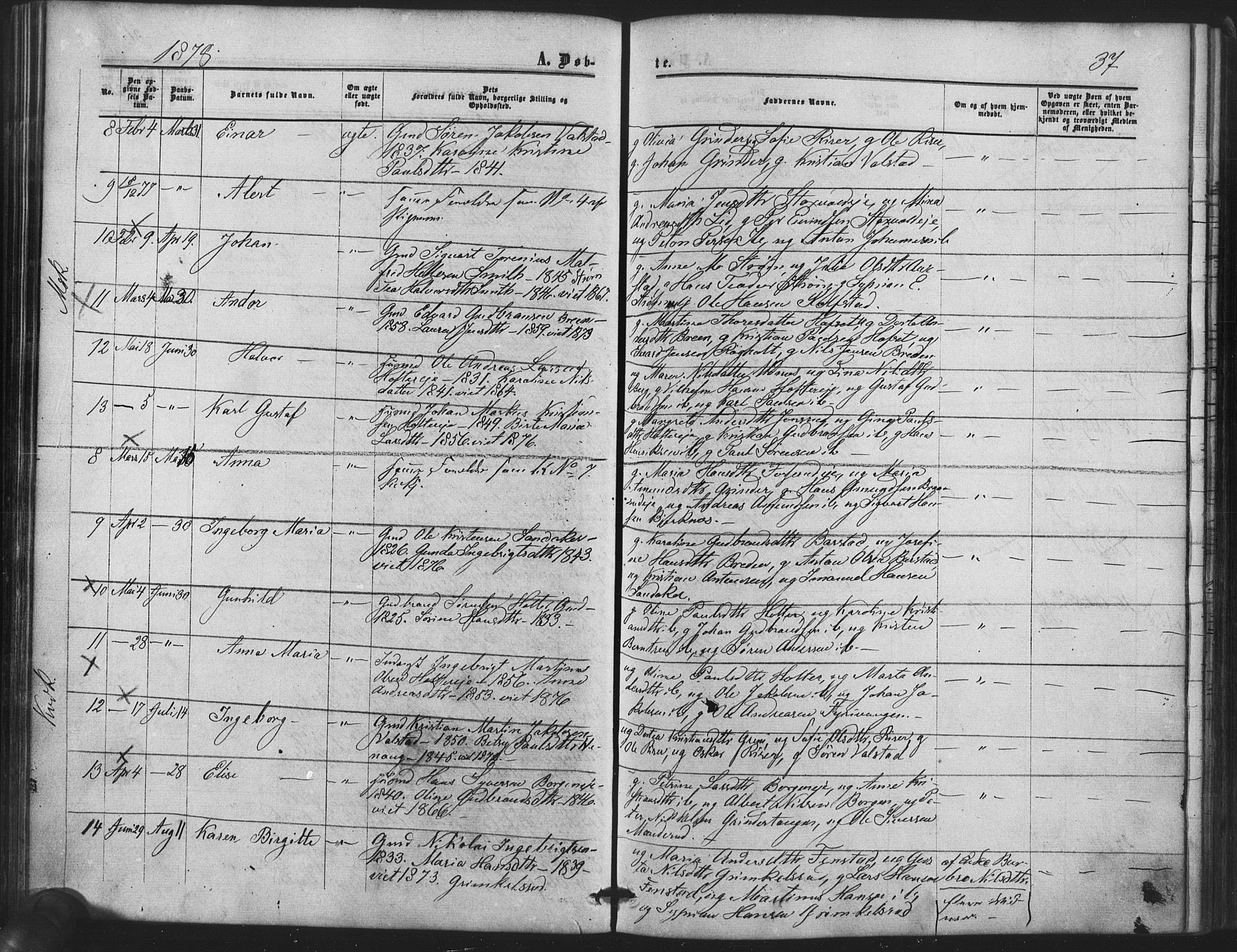 Nes prestekontor Kirkebøker, SAO/A-10410/F/Fb/L0001: Parish register (official) no. II 1, 1859-1882, p. 37