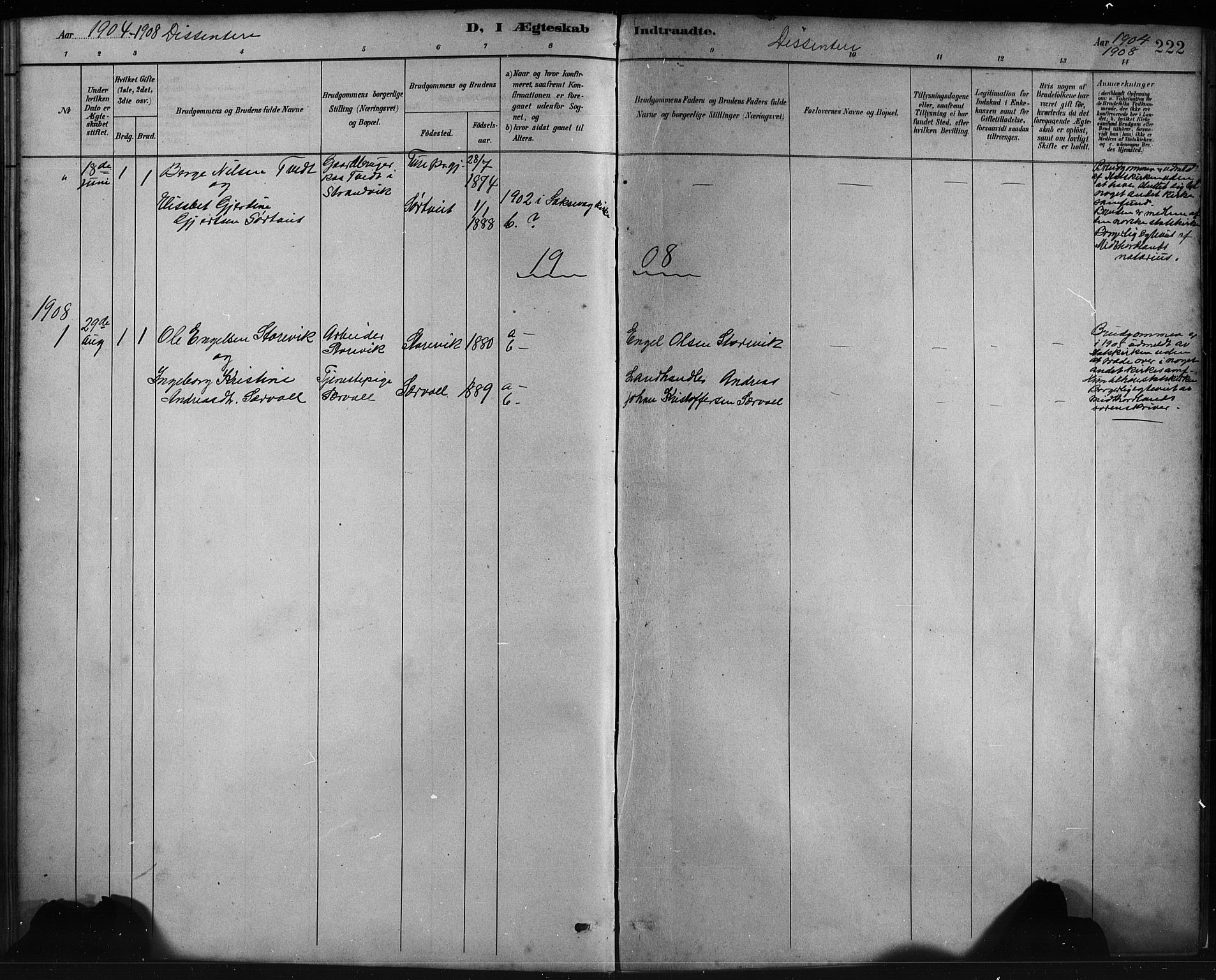 Fusa sokneprestembete, SAB/A-75401/H/Hab: Parish register (copy) no. C 2, 1886-1926, p. 222