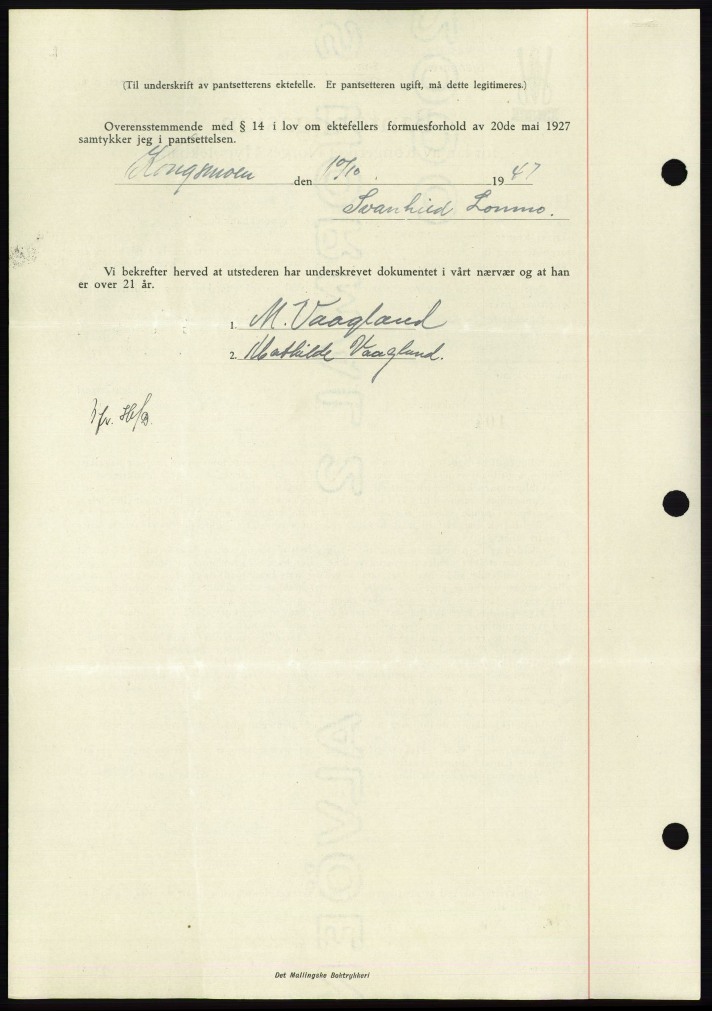 Namdal sorenskriveri, AV/SAT-A-4133/1/2/2C: Mortgage book no. -, 1947-1947, Diary no: : 2295/1947