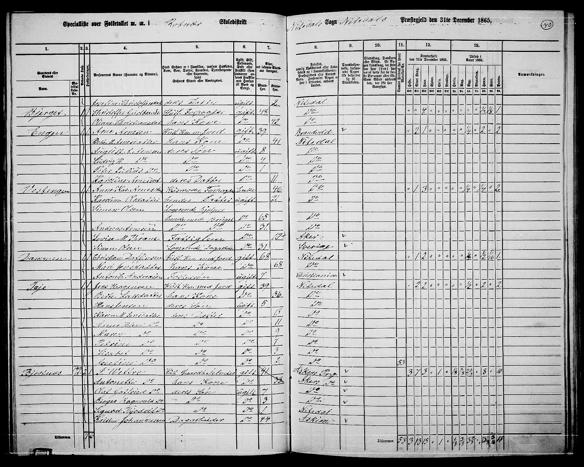 RA, 1865 census for Nittedal, 1865, p. 61