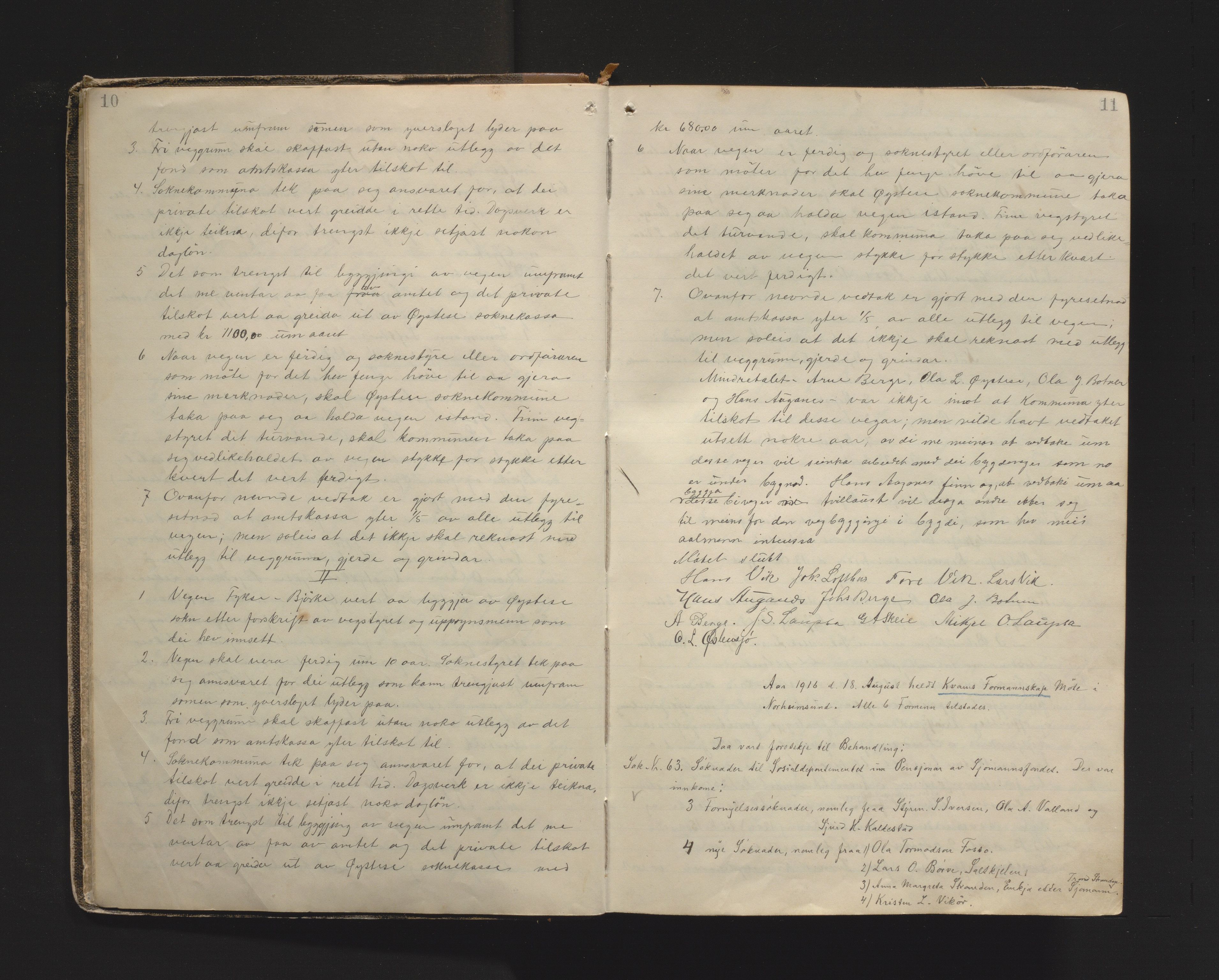 Kvam herad. Formannskapet, IKAH/1238-021/A/Aa/L0005: Møtebok for Kvam formannskap og heradsstyre, Øystese soknestyre og Vikøy soknestyre, 1916-1924