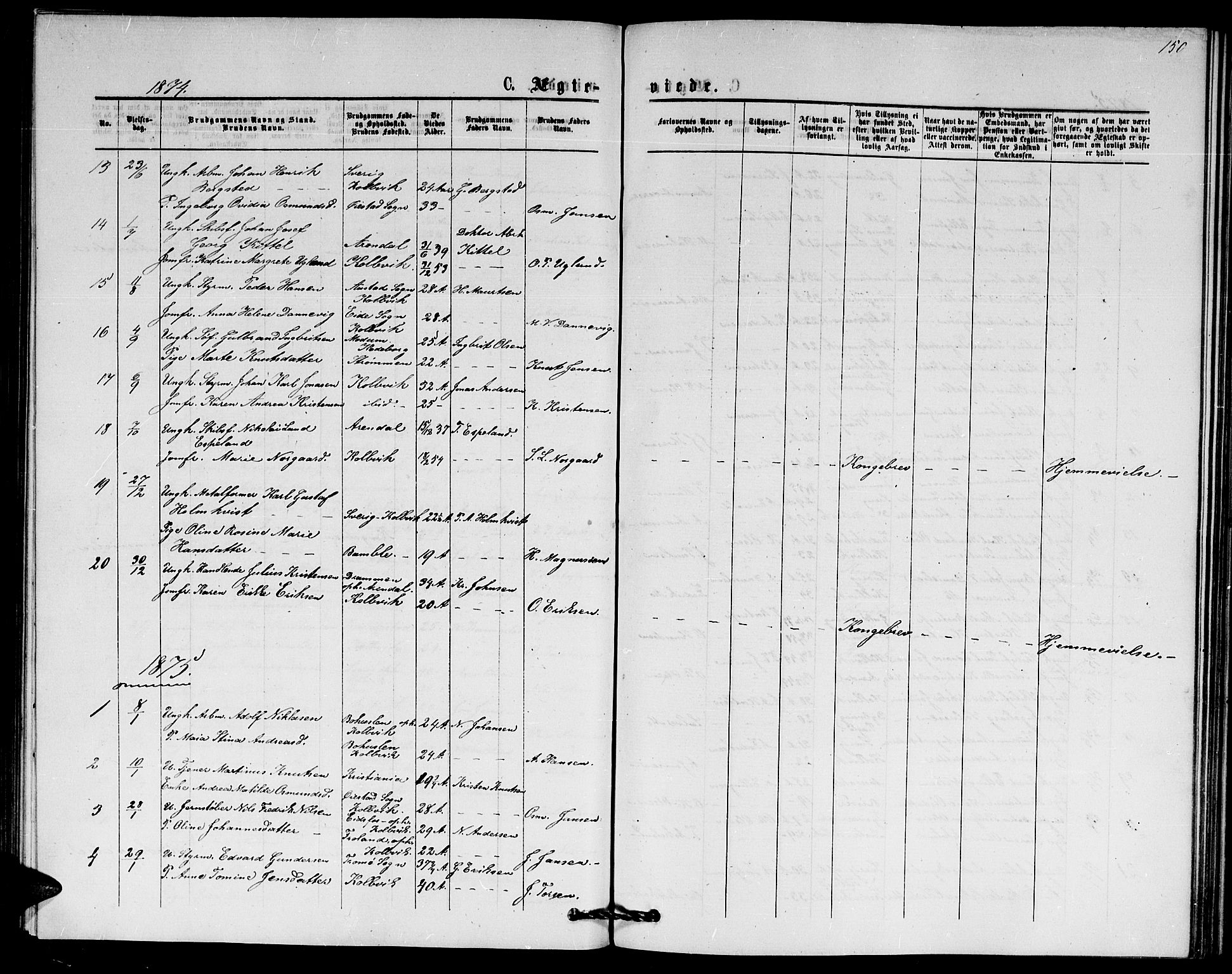 Hisøy sokneprestkontor, SAK/1111-0020/F/Fb/L0002: Parish register (copy) no. B 2, 1873-1885, p. 150