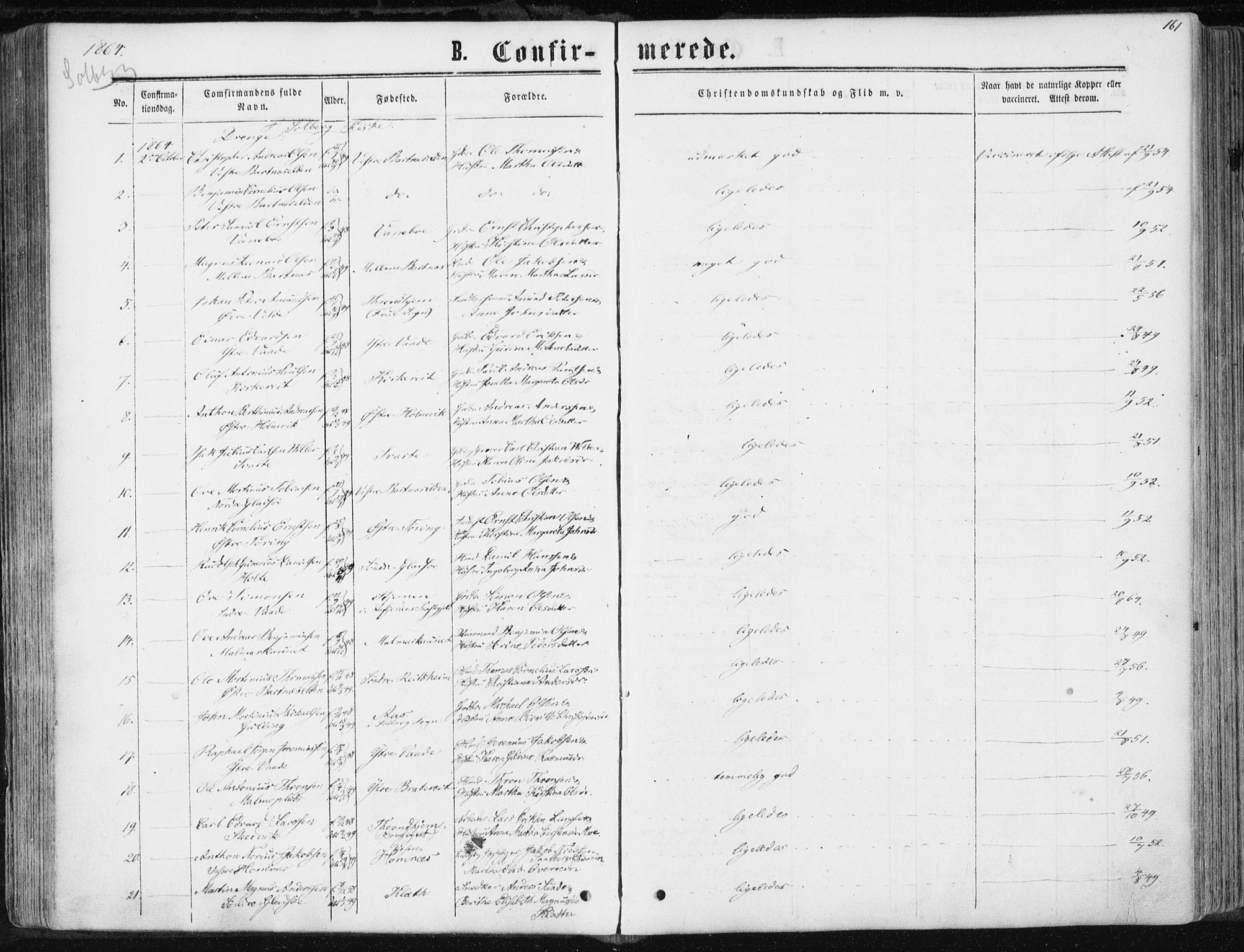 Ministerialprotokoller, klokkerbøker og fødselsregistre - Nord-Trøndelag, SAT/A-1458/741/L0394: Parish register (official) no. 741A08, 1864-1877, p. 161