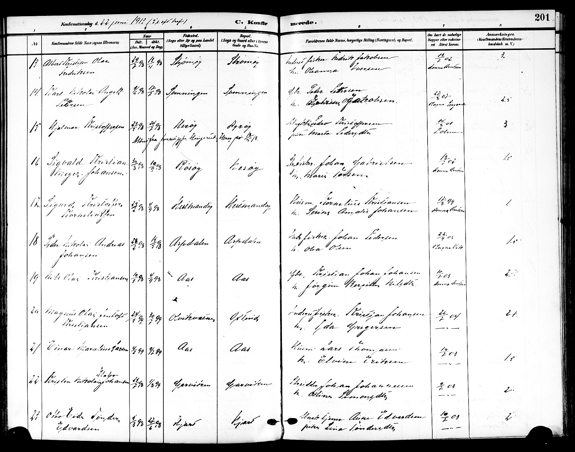 Ministerialprotokoller, klokkerbøker og fødselsregistre - Nordland, AV/SAT-A-1459/839/L0569: Parish register (official) no. 839A06, 1903-1922, p. 201