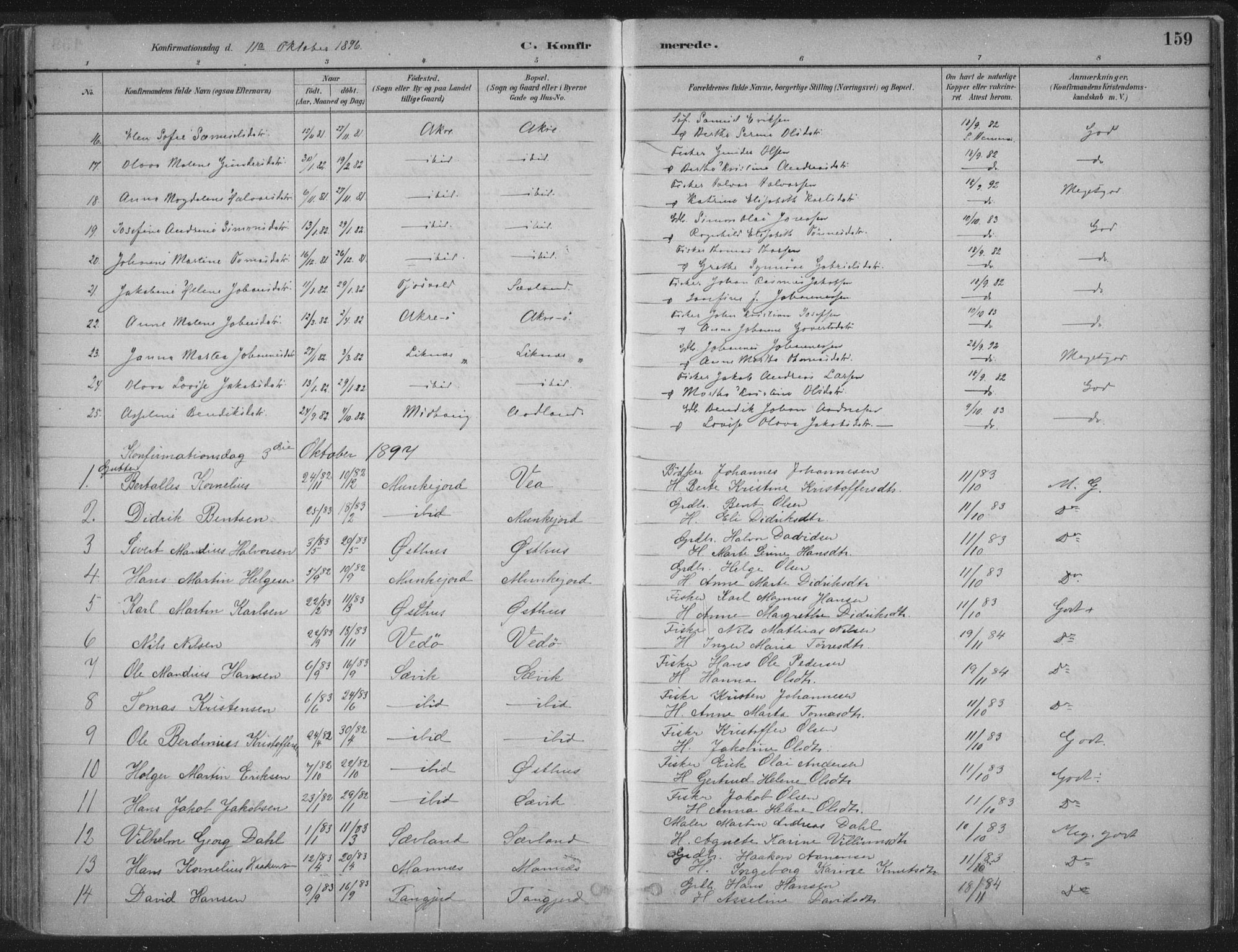 Kopervik sokneprestkontor, SAST/A-101850/H/Ha/Haa/L0004: Parish register (official) no. A 4, 1882-1905, p. 159
