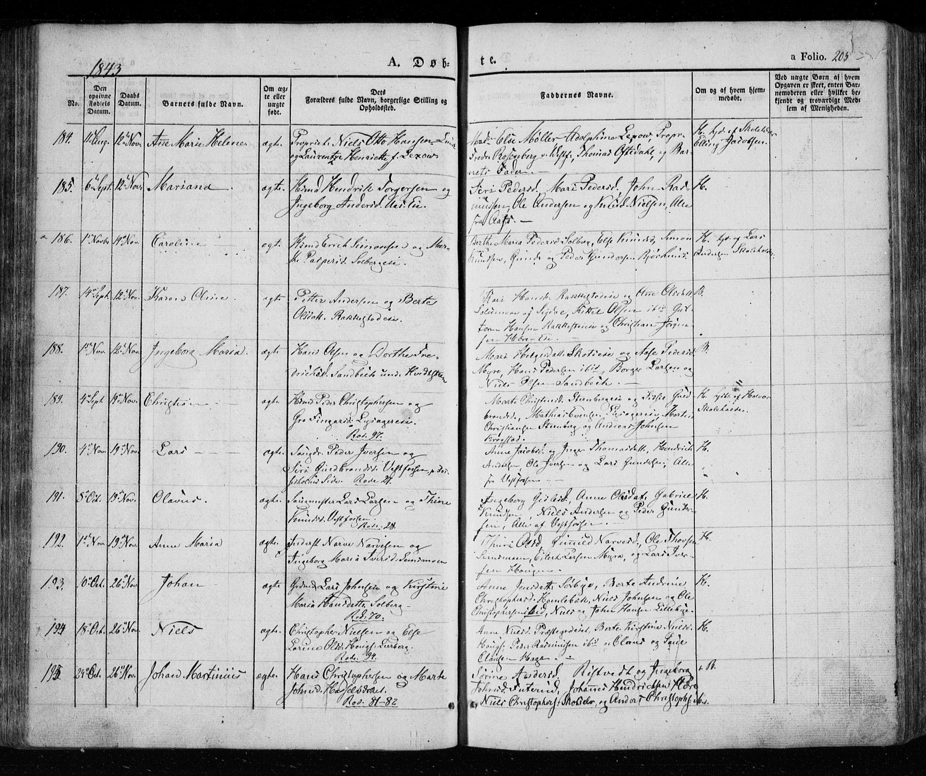 Eiker kirkebøker, AV/SAKO-A-4/F/Fa/L0013a: Parish register (official) no. I 13A, 1832-1845, p. 205