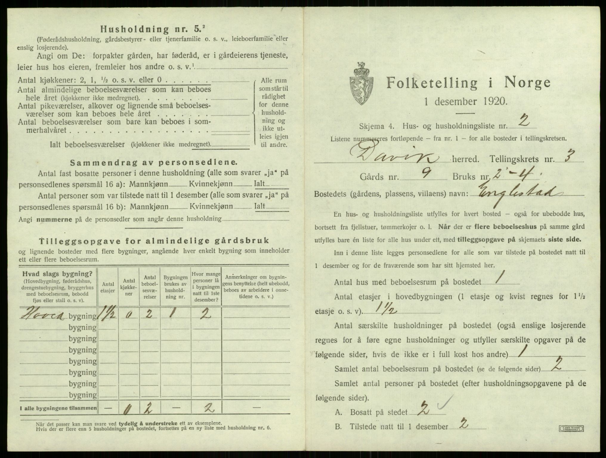 SAB, 1920 census for Davik, 1920, p. 143