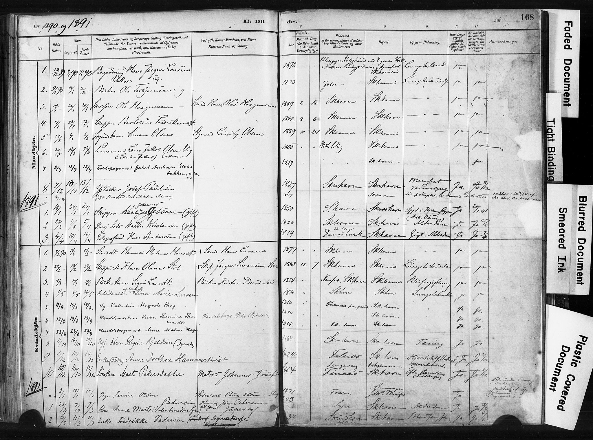 Skudenes sokneprestkontor, AV/SAST-A -101849/H/Ha/Haa/L0008: Parish register (official) no. A 5, 1882-1912, p. 168