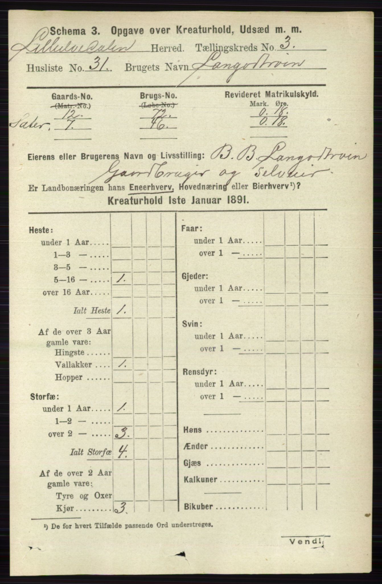 RA, 1891 census for 0438 Lille Elvedalen, 1891, p. 4226