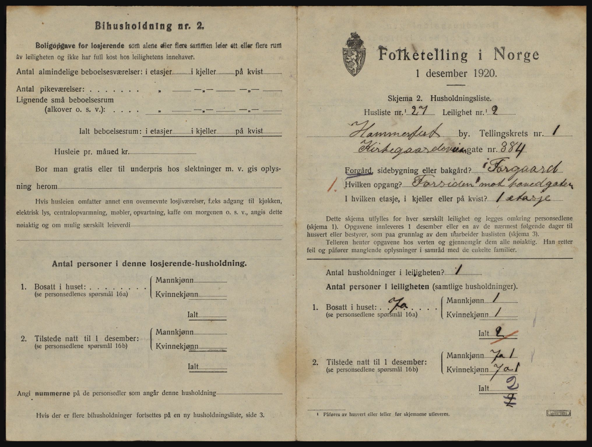 SATØ, 1920 census for Hammerfest, 1920, p. 1116