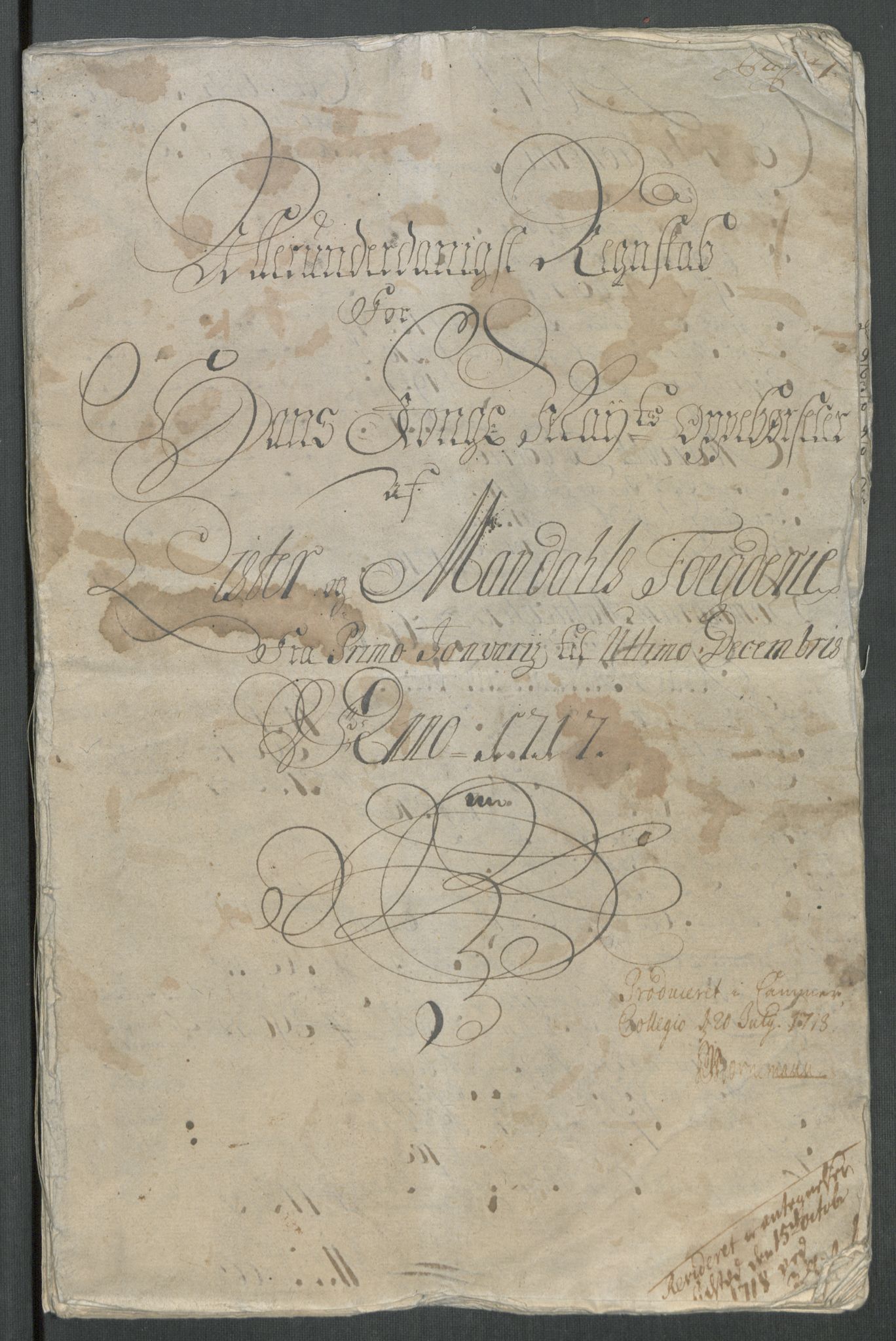 Rentekammeret inntil 1814, Reviderte regnskaper, Fogderegnskap, AV/RA-EA-4092/R43/L2561: Fogderegnskap Lista og Mandal, 1717, p. 4